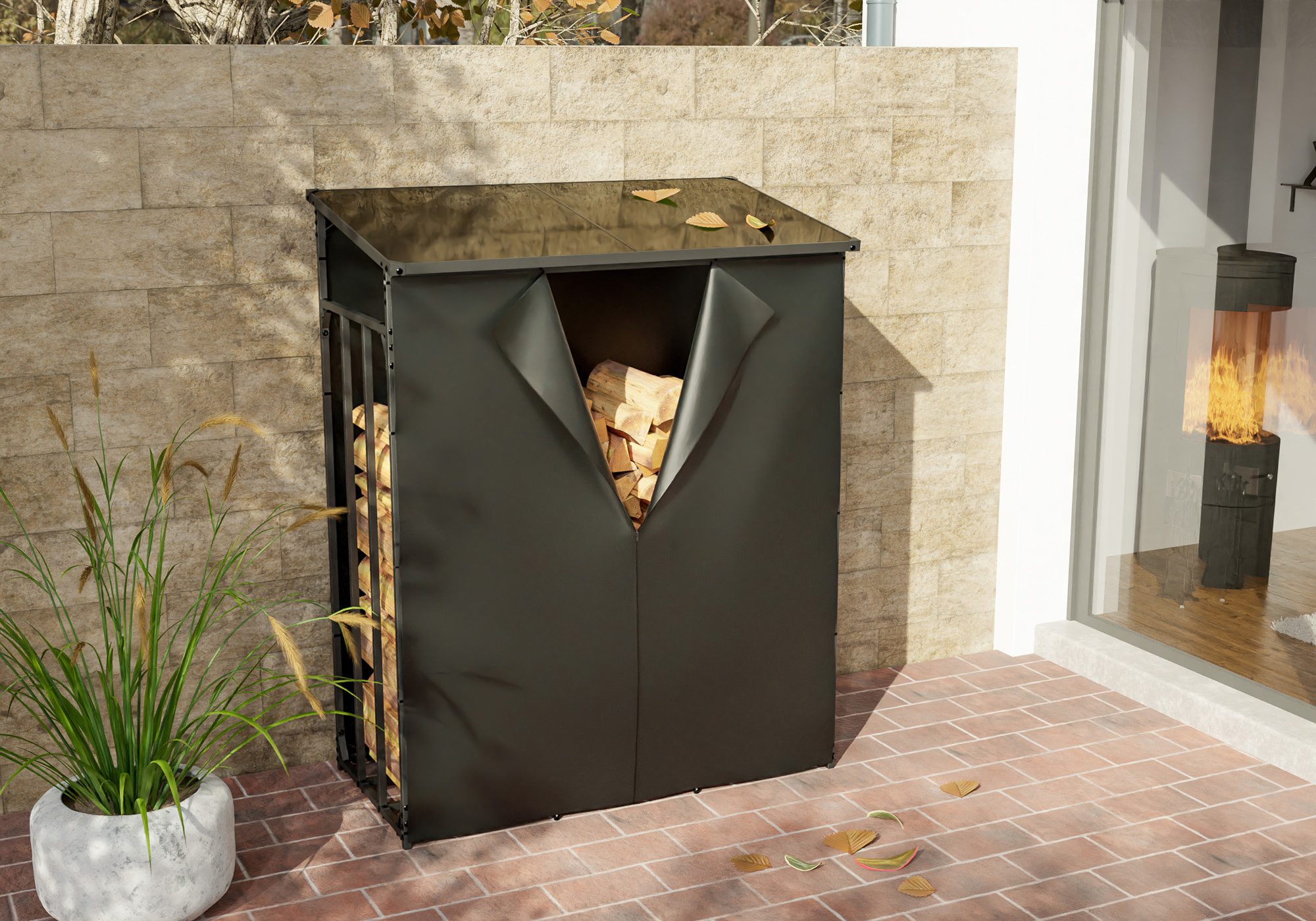 TPFLiving Kaminholzregal Sorin, BxTxH:130x70x165 cm, (Abschrägtes Dach aus günstig online kaufen