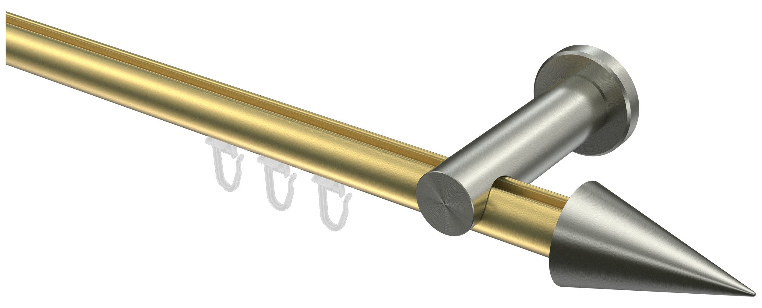 INTERDECO Innenlaufschiene Platon Savio, Ø 20 mm, 1-läufig, Fixmaß, kürzbar, Wandmontage, Aluminium, Messing-Optik / Edelstahl-Optik / Bicolor