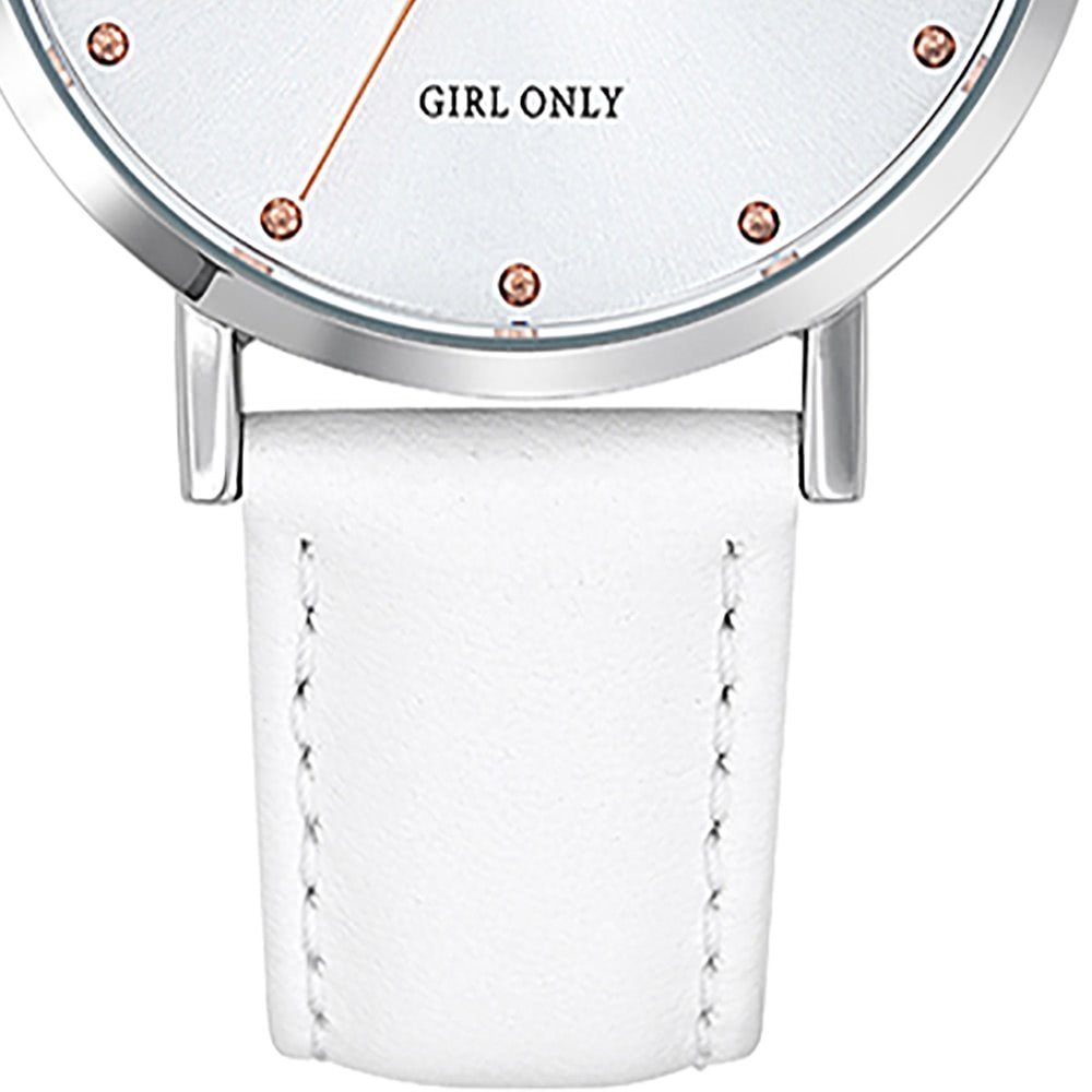 Girl Only Quarzuhr Girl Only Damen Armbanduhr weiß, (Analoguhr), Damenuhr GO weiß, mittel (ca. 34mm) Lederarmband, Fashion-Style