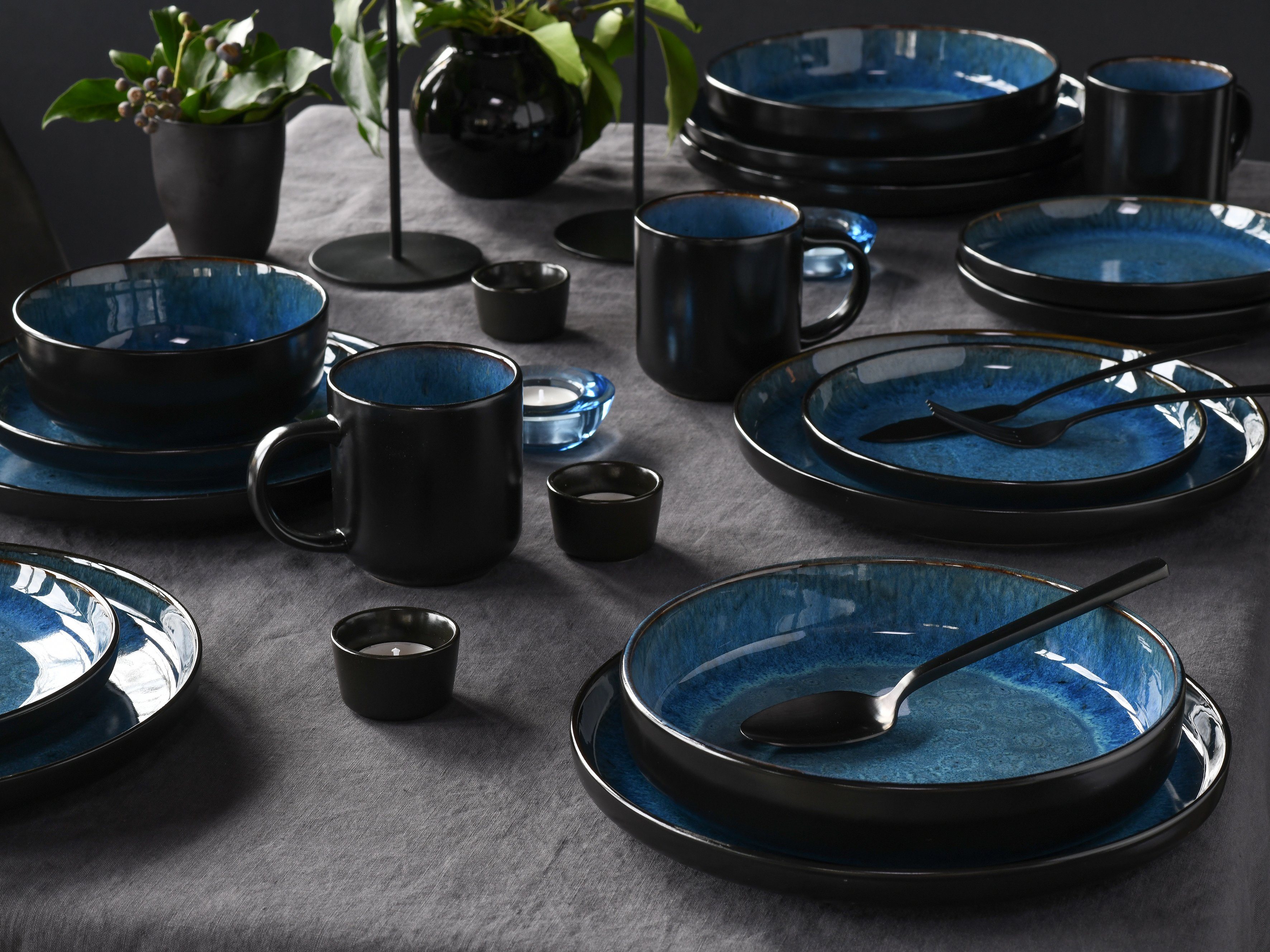 creaTable Kombiservice Nordic Fjord (30-tlg), 6 Personen, Steinzeug, je 6 Speiseteller, Suppenteller, Dessertteller, Schalen, Kaffeebecher – Bild 2 von 5
