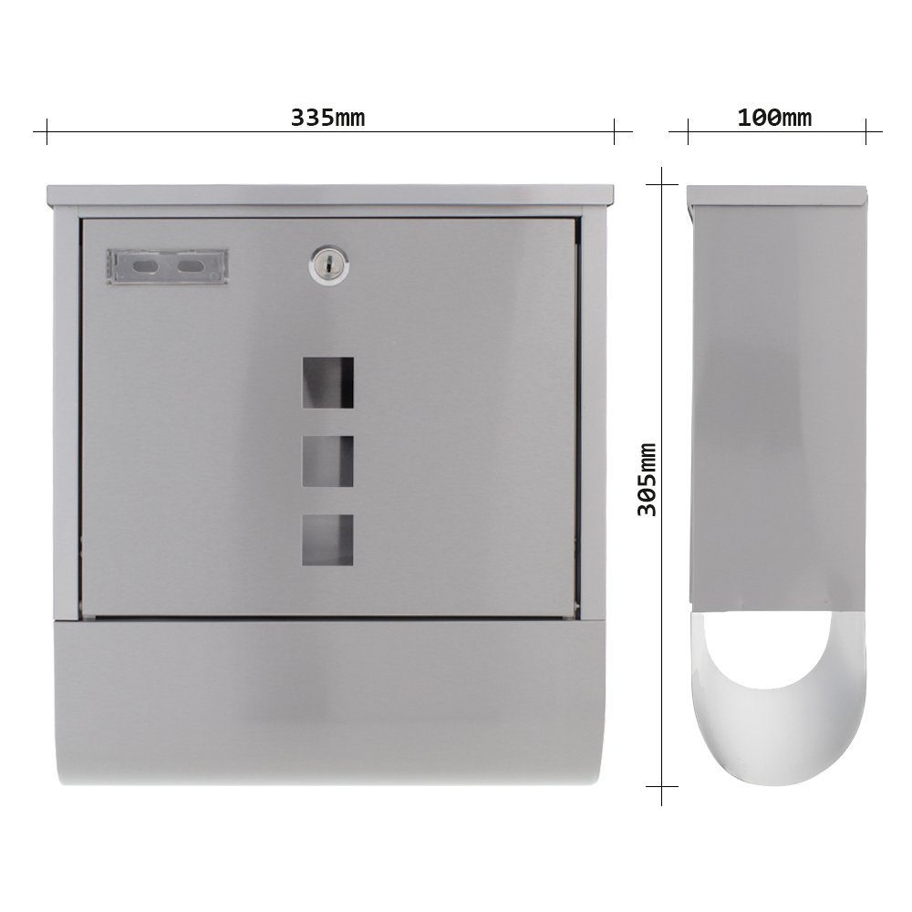 Profirst Wandbriefkasten Mail PM 750 Briefkasten Edelstahl, Zeitungsbox