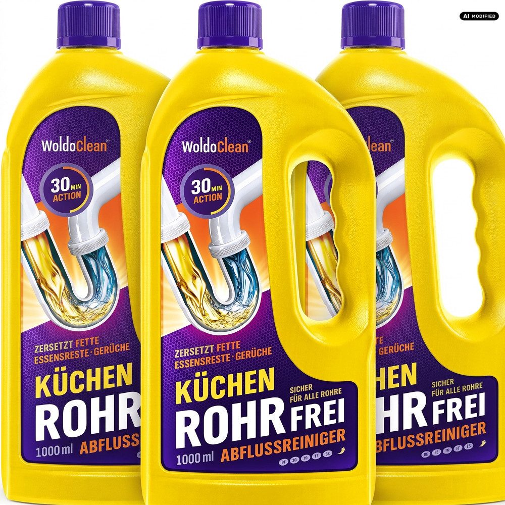 WoldoClean WoldoClean Rohrreiniger Küche Gel extra stark 3er Set Rohrreiniger (Extra starkes Küchen-Gel gegen Fett und Speisereste)