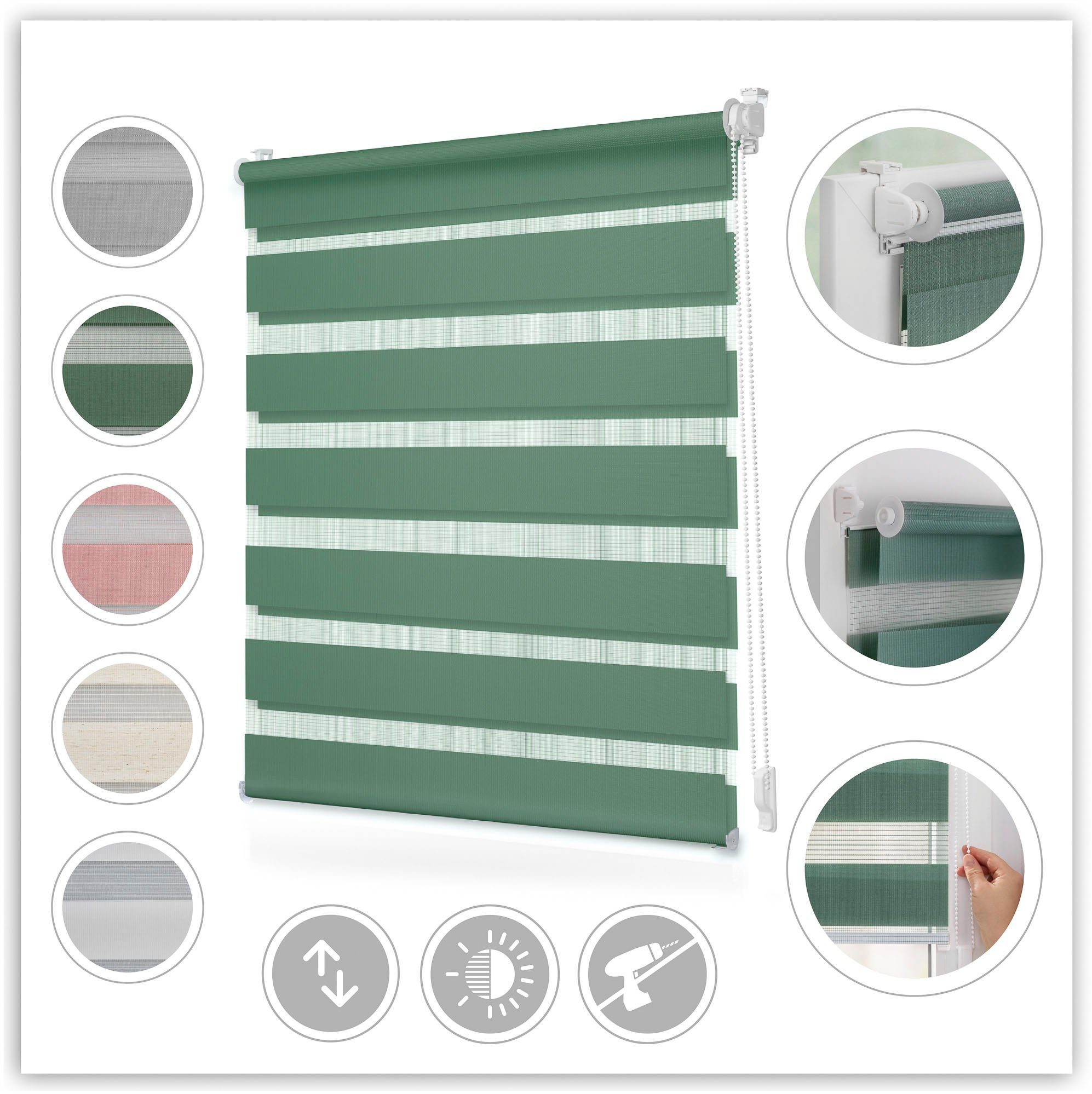 Doppelrollo Duo-Rollo Klemmfix, ohne Bohren, blickdicht