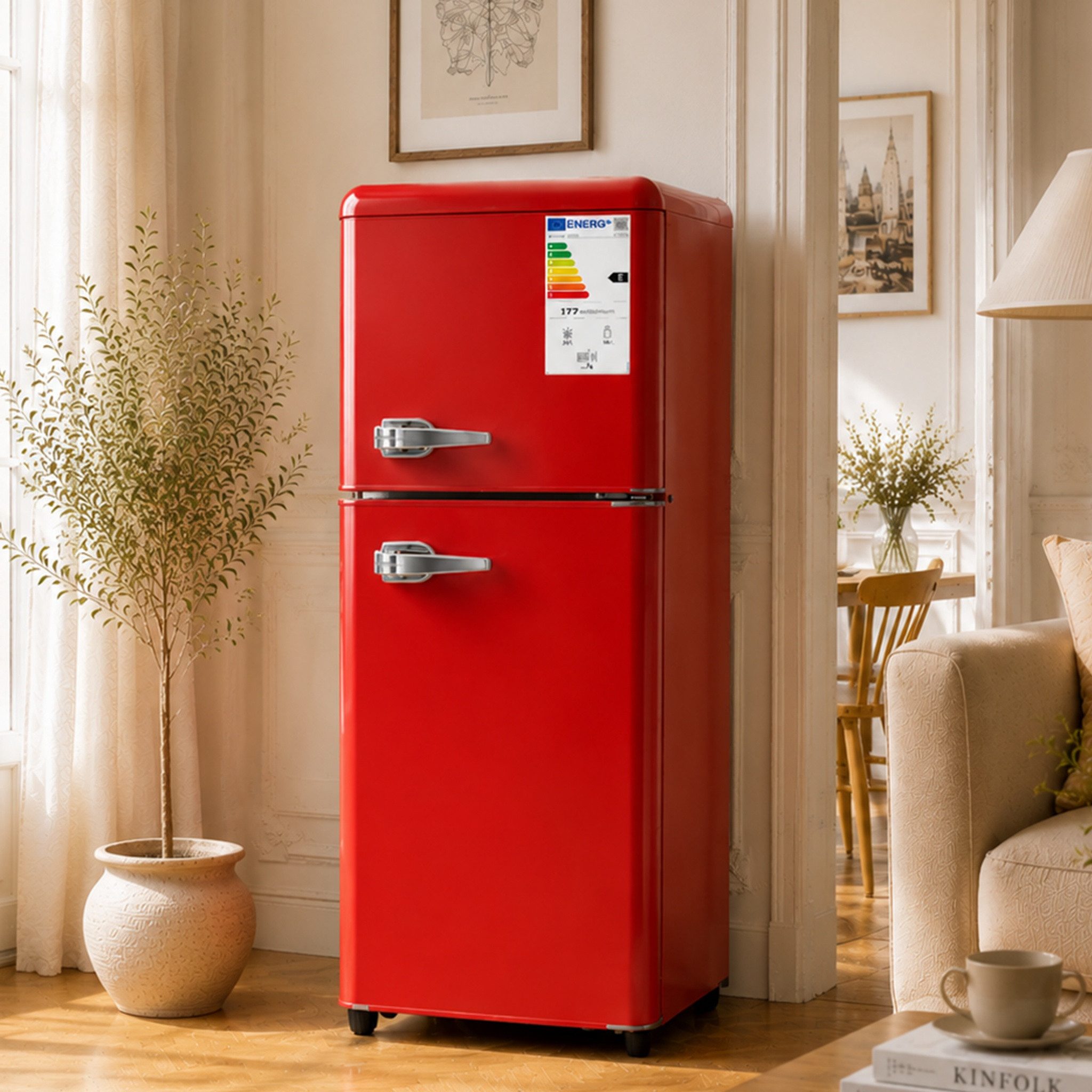 Blossom Kühlschrank 112L BCD-112R, 114.5 cm hoch, 41 cm breit, 7 Temperaturstufen LED für Küche Büro Wohnzimmer