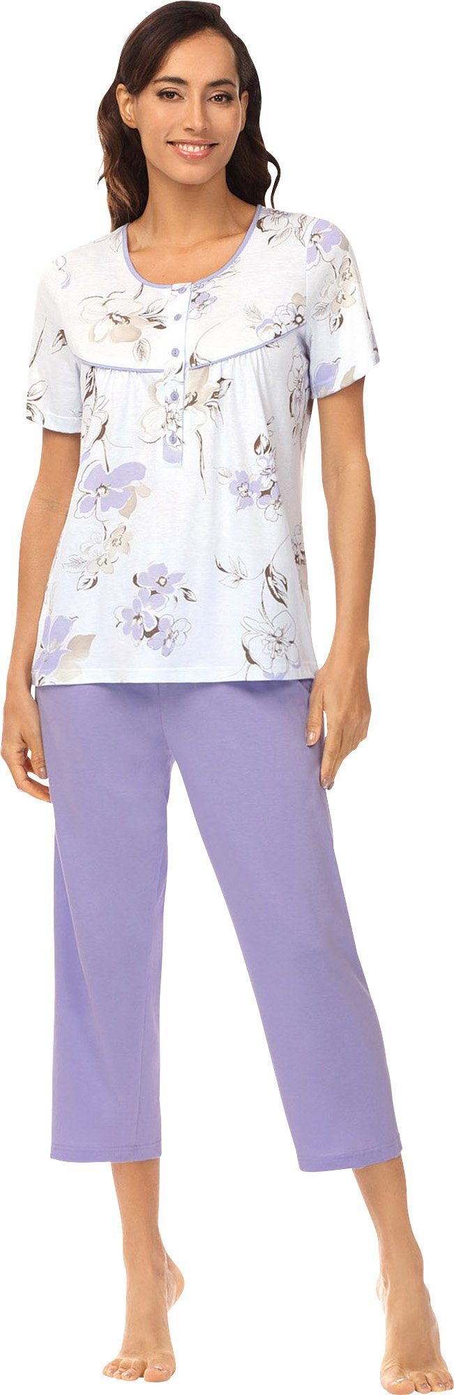 Ascafa Pyjama Damen-Schlafanzug Single-Jersey Blumen