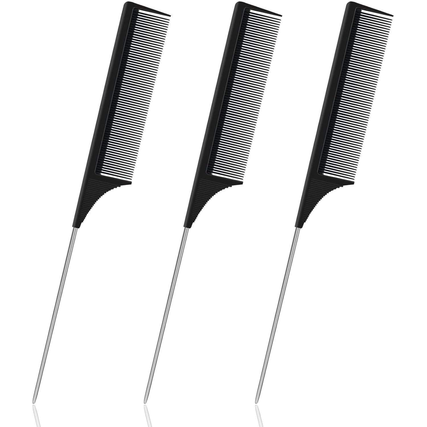 LuxusKollektion Stielkamm 3 Stück Carbon Stielkamm Set - Antistatischer Haarkamm - Feinzahnkamm