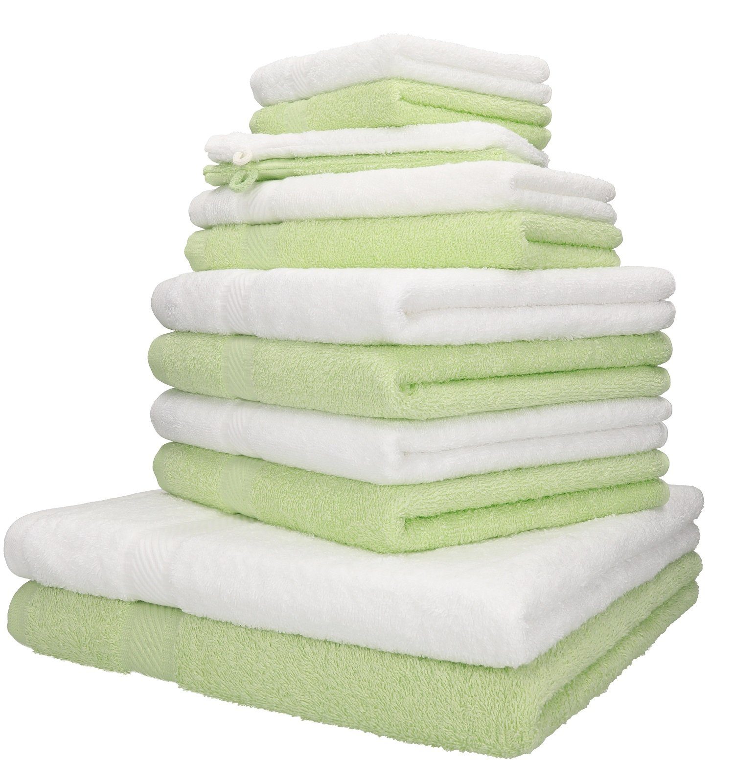 Betz Handtuch Set 12-TLG. Handtuch-Set Palermo 100% Baumwolle 2 Liegetücher 4 Handtücher 2 Gästetücher 2 Seiftücher 2 Waschhandschuhe Farbe grün und weiß, 100% Baumwolle, (12-tlg)