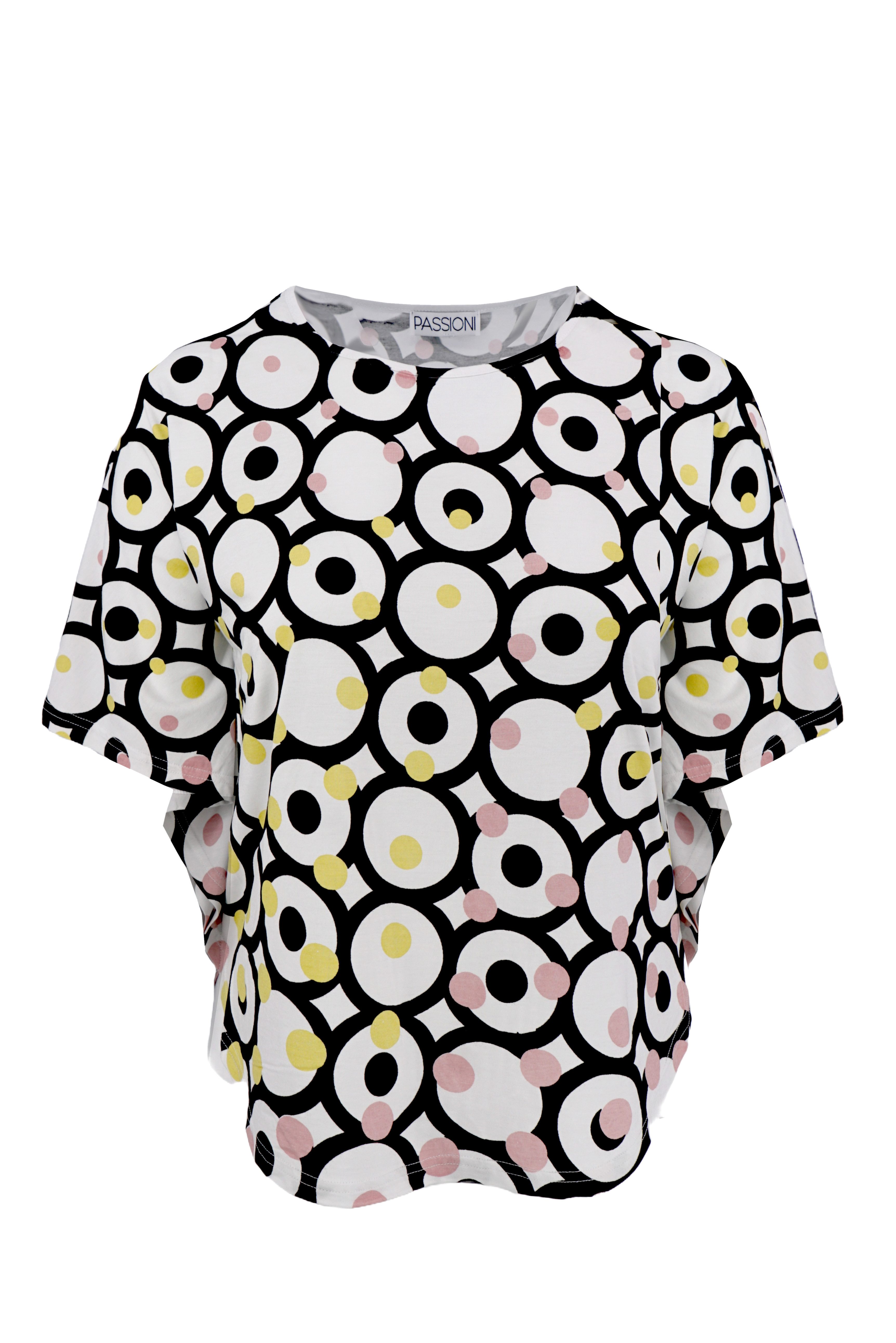 Passioni T-Shirt mit Auffälligem Schwarz-Weiß-Geometrischen Muster & Farbak günstig online kaufen