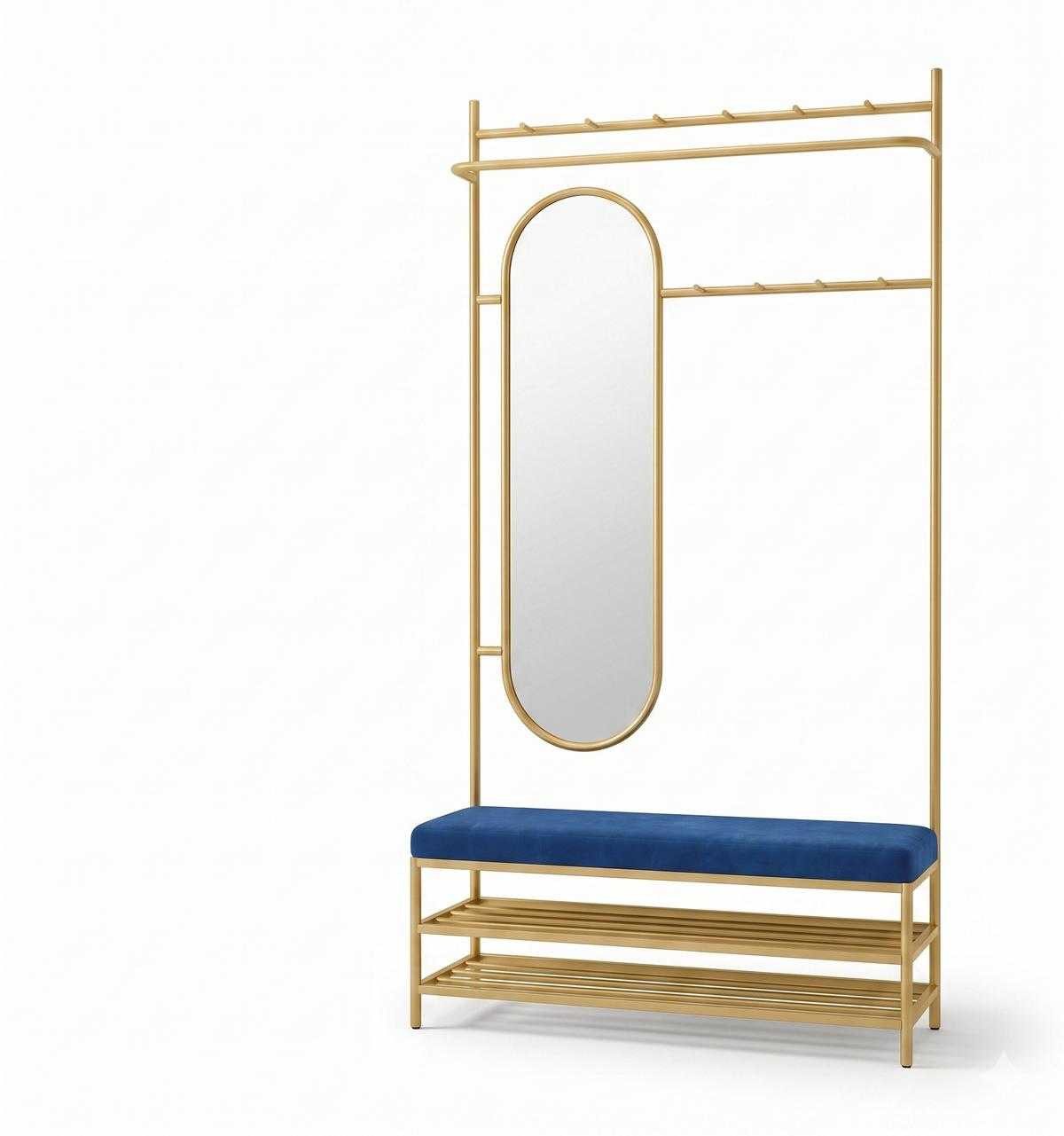 JVmoebel Garderobenständer Garderobenbank Metall Bank Haken Ablage Flur modern Blau elegant, Made in Europa