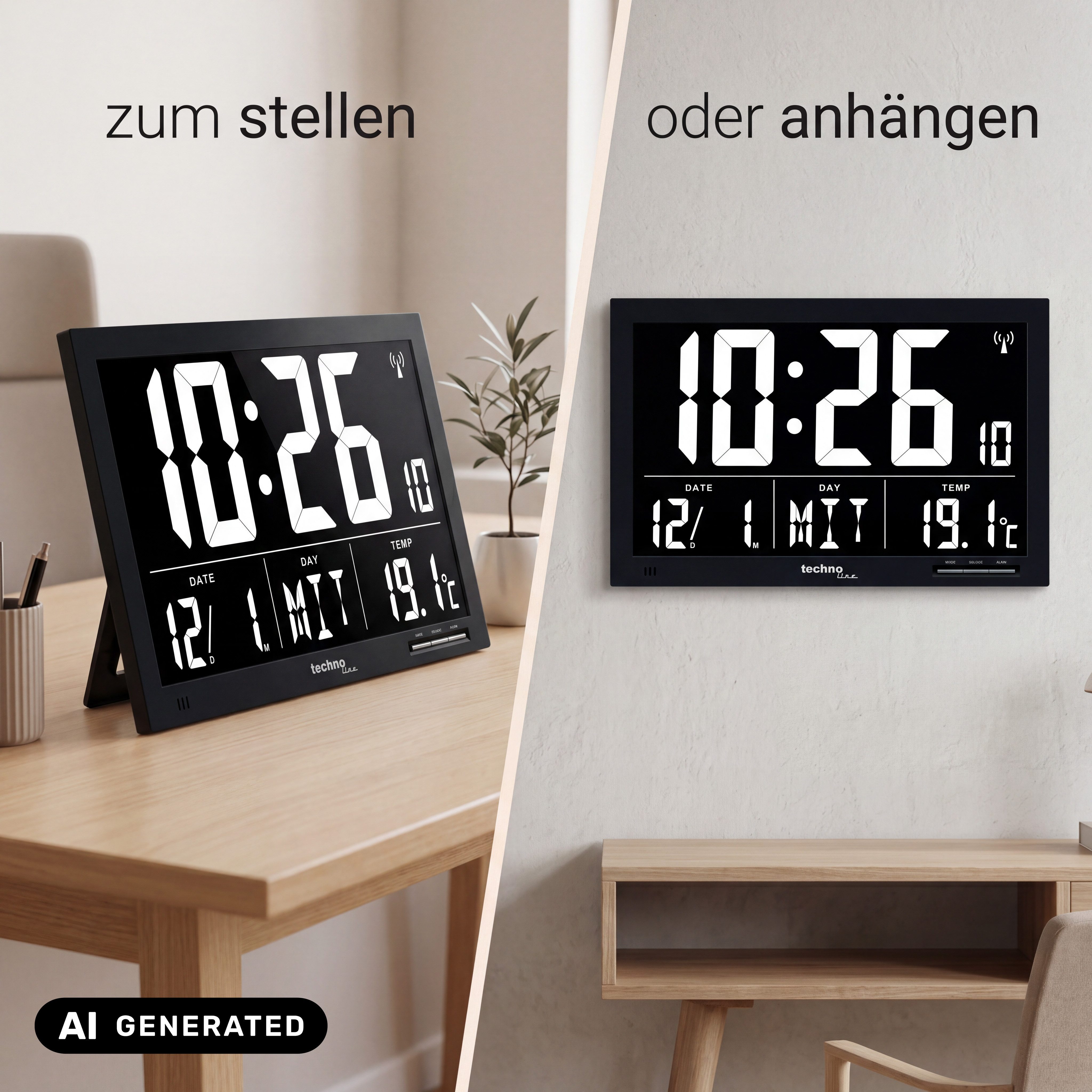 technoline Funkwanduhr WS 8007 (mit Jumbo-LCD-Anzeige)