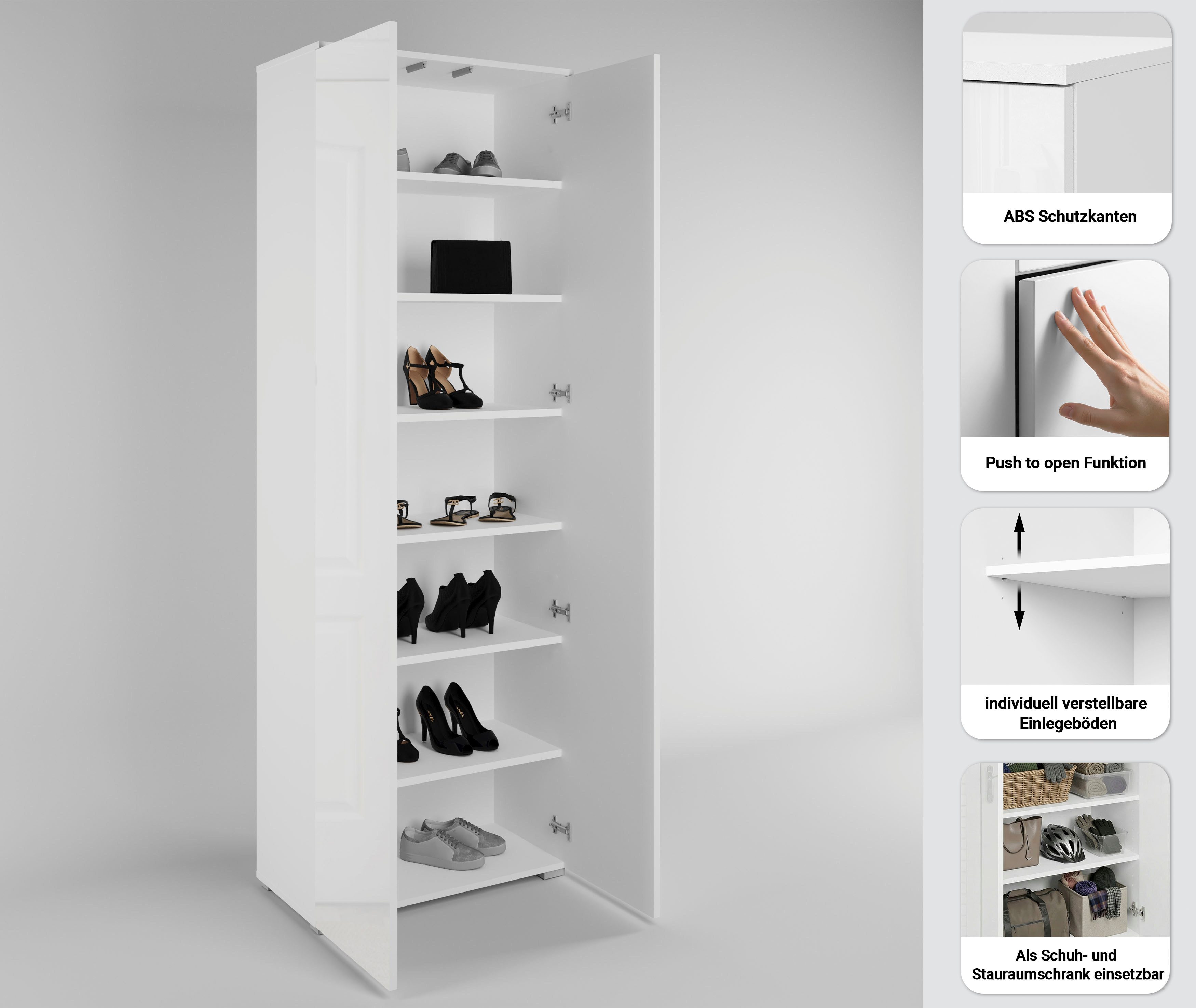 OTTO home Schuhschrank Paris 2-türiger griffloser geräumiger Schuhschrank mit einer Höhe von 200 cm