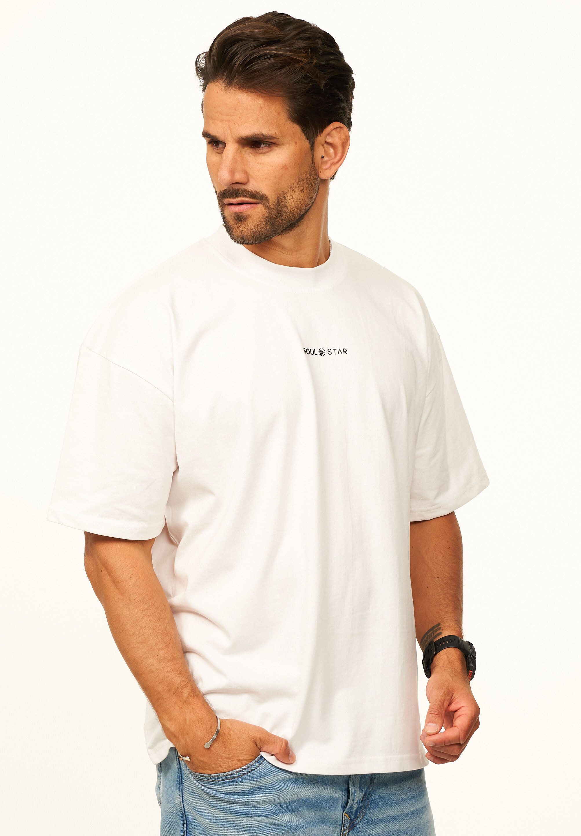 SOULSTAR T-Shirt im Oversize Fit - Herren Kurzarm Shirt mit Rundhals-Ausschnitt Basic Oberteil Crew-Neck kurzärmlig aus 100% Baumwolle für Männer