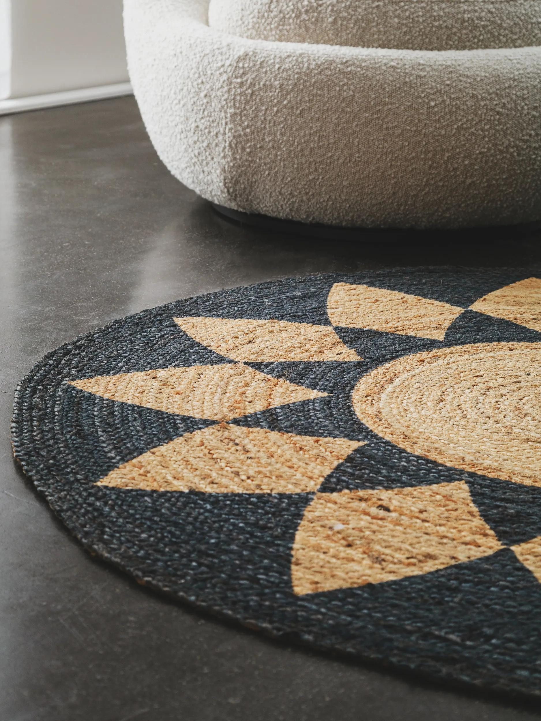 benuta Teppich Sahara, rund, Höhe: 5 mm, Hangefertigter Juteteppich, Wohnzimmer, Esszimmer, Schlafzimmer, Flur