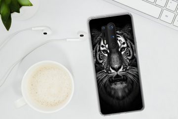 MuchoWow Handyhülle Tiger - Tiere - Schwarz - Weiß - Porträt - Wild, Phone Case, Handyhülle OnePlus 8 Pro, Silikon, Schutzhülle