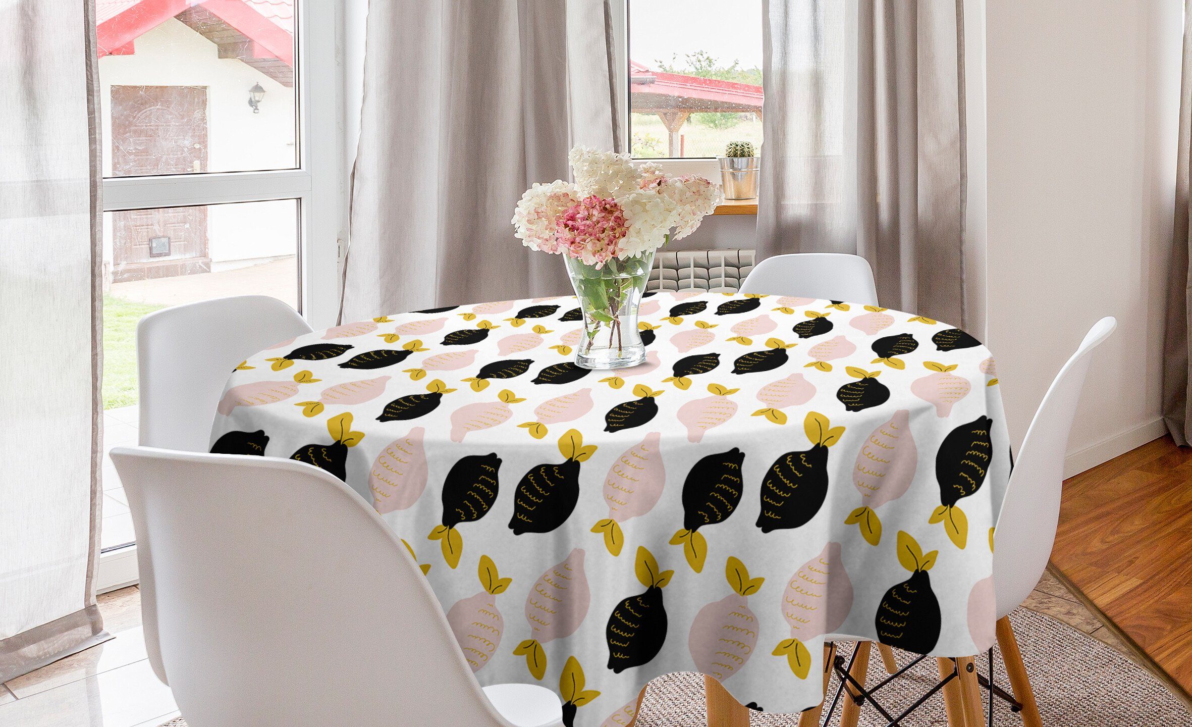 Abakuhaus Tischdecke Kreis Tischdecke Abdeckung für Esszimmer Küche Dekoration, Zitrone Abstrakt Farbiger Zitrusfrucht