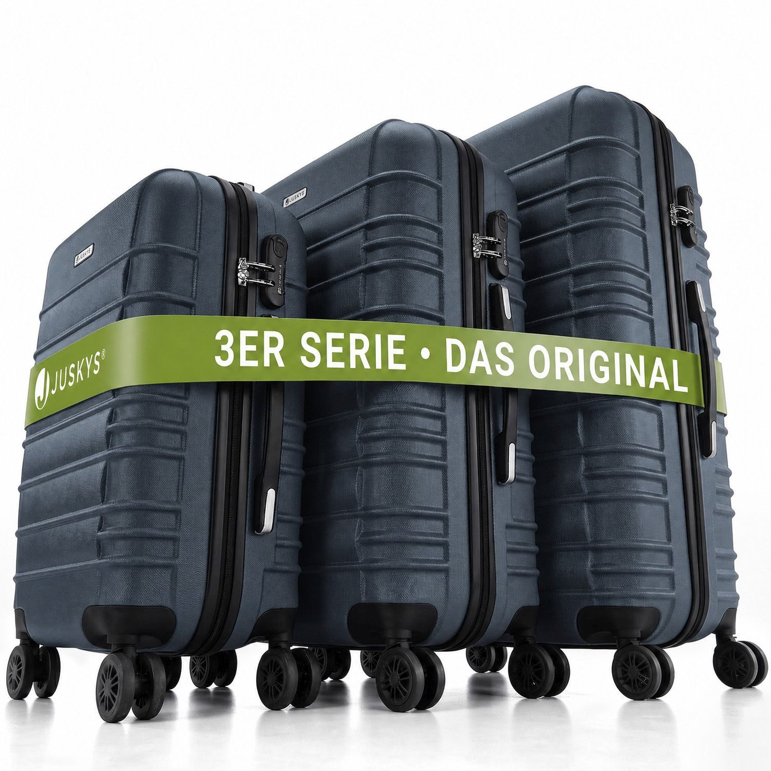 Juskys Trolleyset Rom, 4 Rollen, (3 tlg., 3-teilig), 3 Koffer, 360° Rollen, robuste Hartschale, mit Zahlenschloss