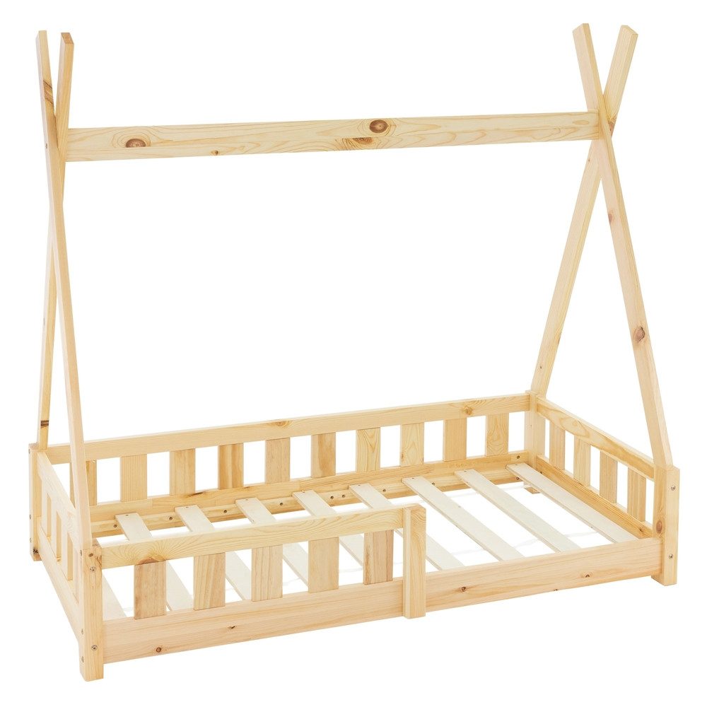 ML-DESIGN Spielbett Hausbett Tipi Zeltbett inkl. Lattenrost Bodenbett Kinder Himmelbett, Abenteuerbett mit Rausfallschutz Zelt Kinderbett Kiefer Kinderhaus