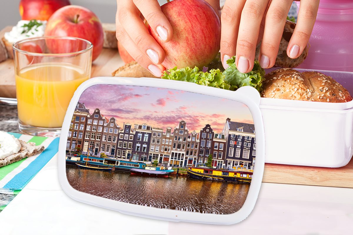 (2-tlg), Amsterdam Kunststoff, Mädchen Brotdose, Jungs weiß - und Häuser Kinder für für Erwachsene, MuchoWow und Brotbox - Grachten, Lunchbox