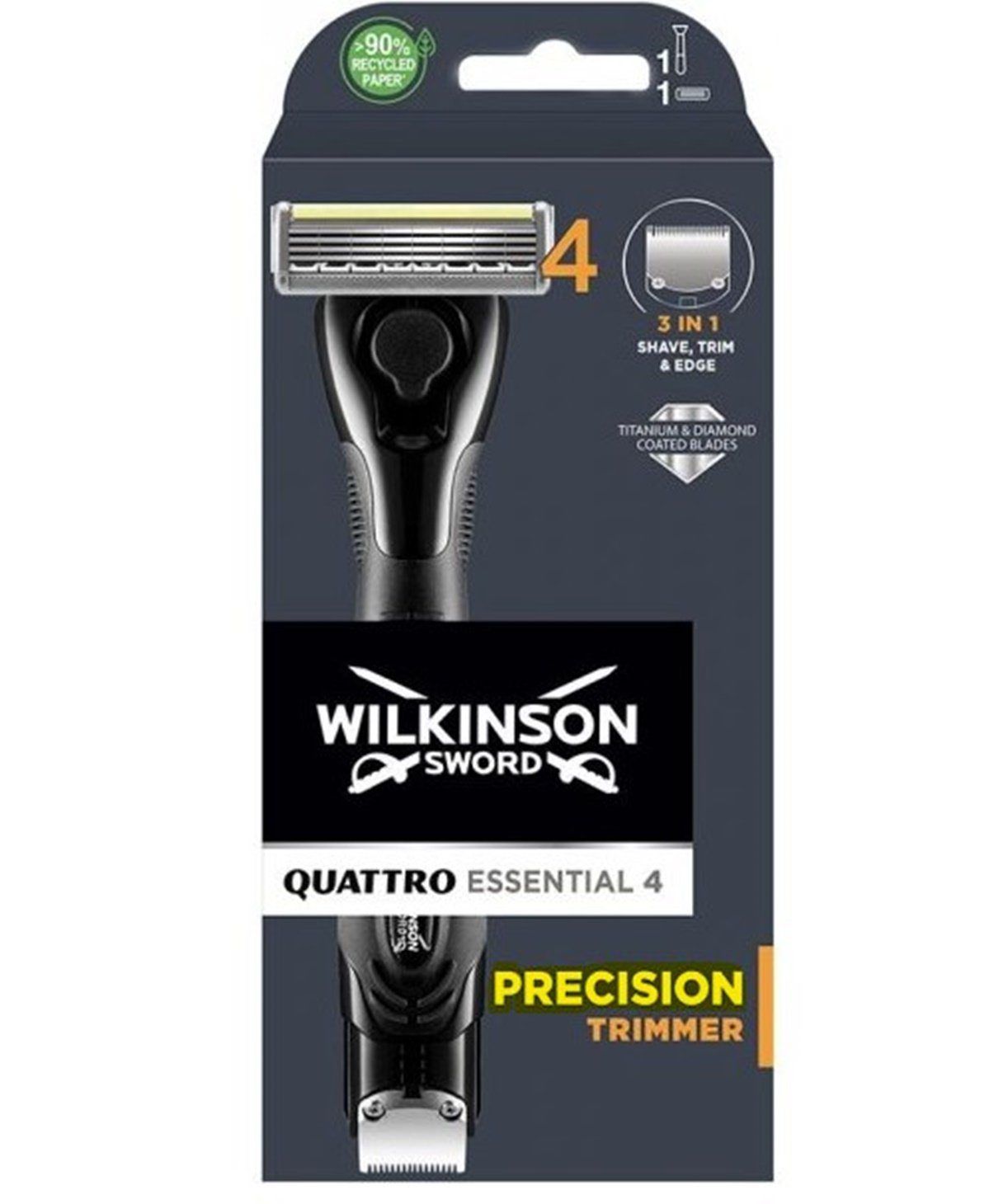 Rasierer, Sword Quattro 1-tlg. 4 Wilkinson Nassrasierer Trimmer 3-in-1 Essential Precision Wilkinson