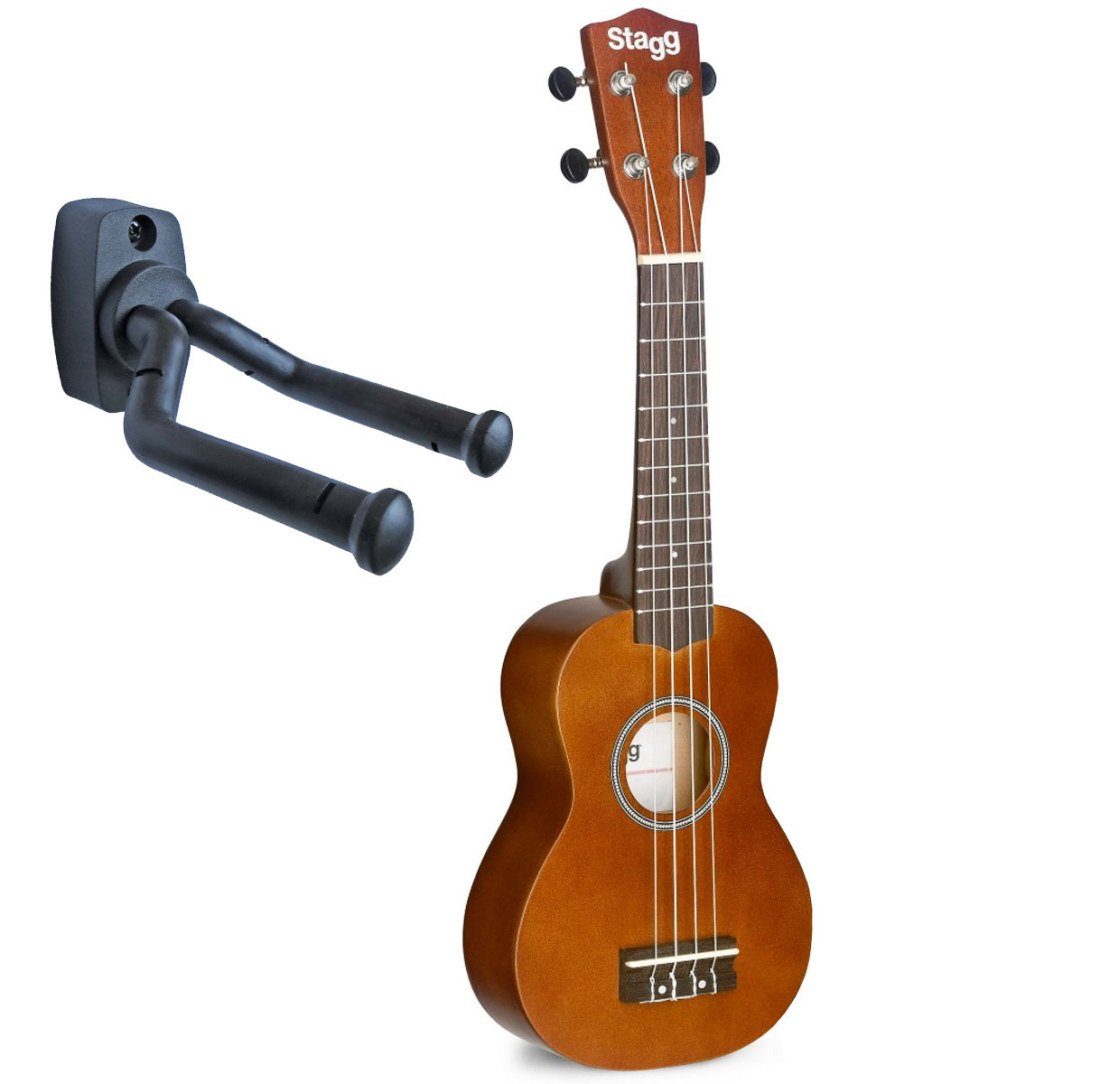 Stagg Ukulele Stagg US-NAT Sopran Ukulele Natur mit Tasche mit Wandhalter