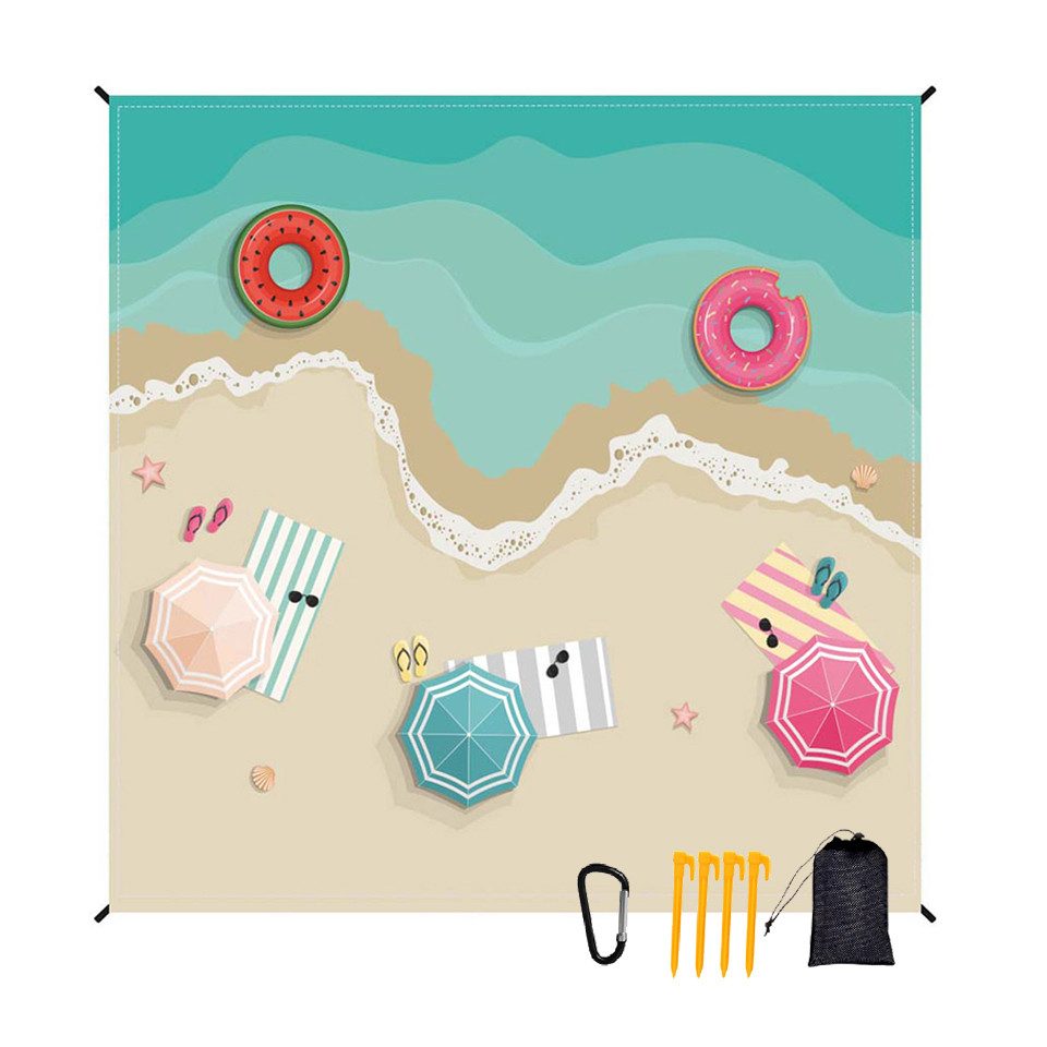 Picknickdecke campingdecke mit wasserdichter Unterseite 200x210cm, Coonoor, faltbar, leicht zu Transportieren