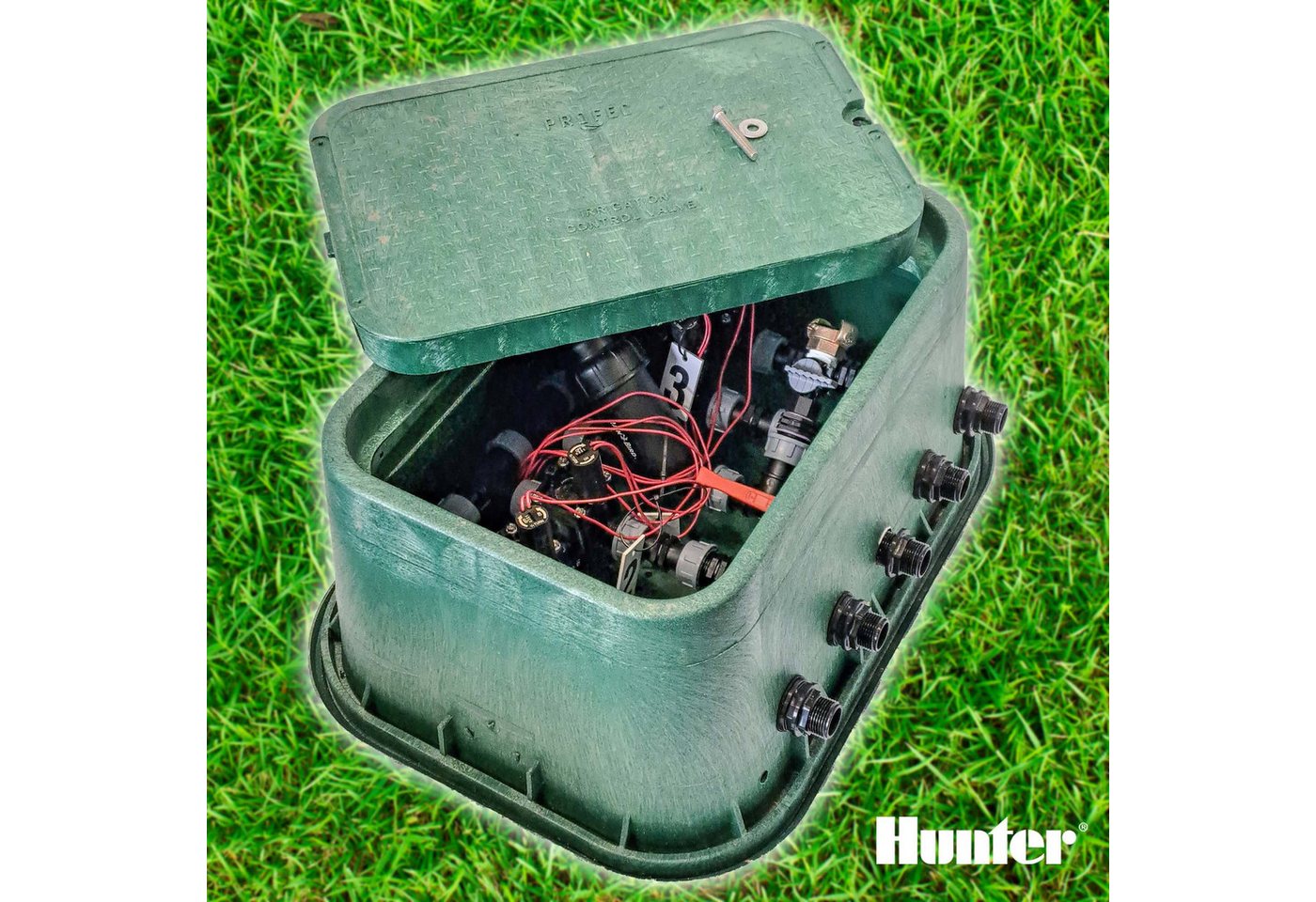 Thumbnail - Hunter Bewässerungssystem Verteilerkasten Ventilkasten mit 4 Ventilen 24 V, 1 Zoll (DN 25)