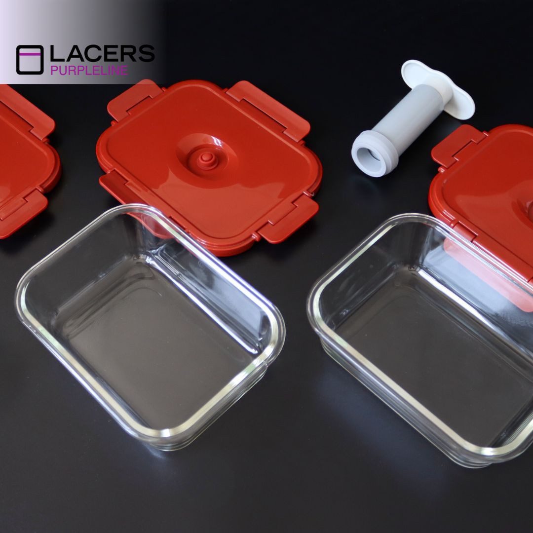 Lacers Vorratsdose Lacers PurpleLine 7-tlg. Vakuum-Dosenset Borosilikatglas inkl. Pumpe, (7-tlg)