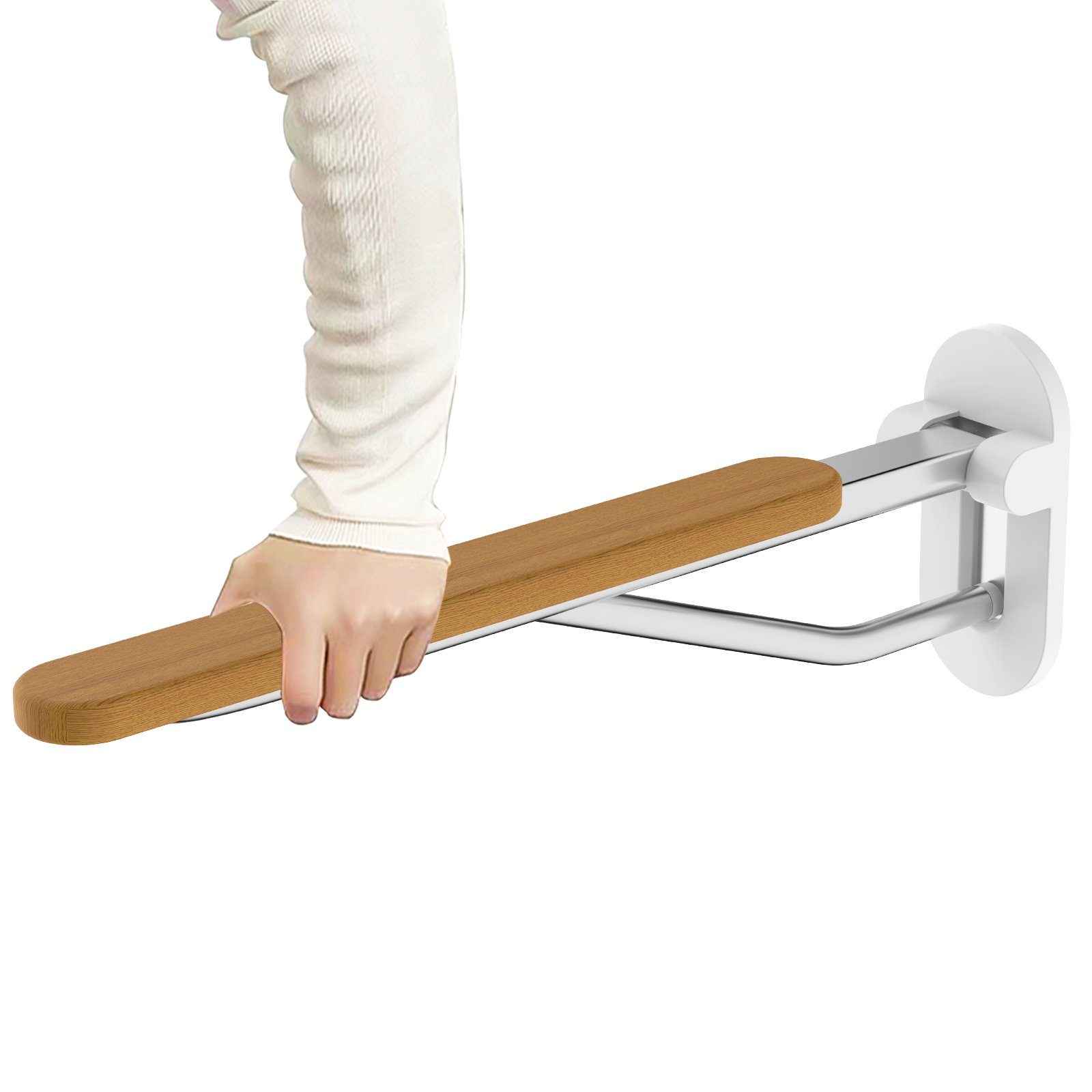 HEUFFE WC-Aufstehhilfe aufstehhilfe, zur wandmontage, für bewegungseingeschränkte Personen, belastbar bis 200 kg, glänzend, 90°-klappbar, aus Eiche
