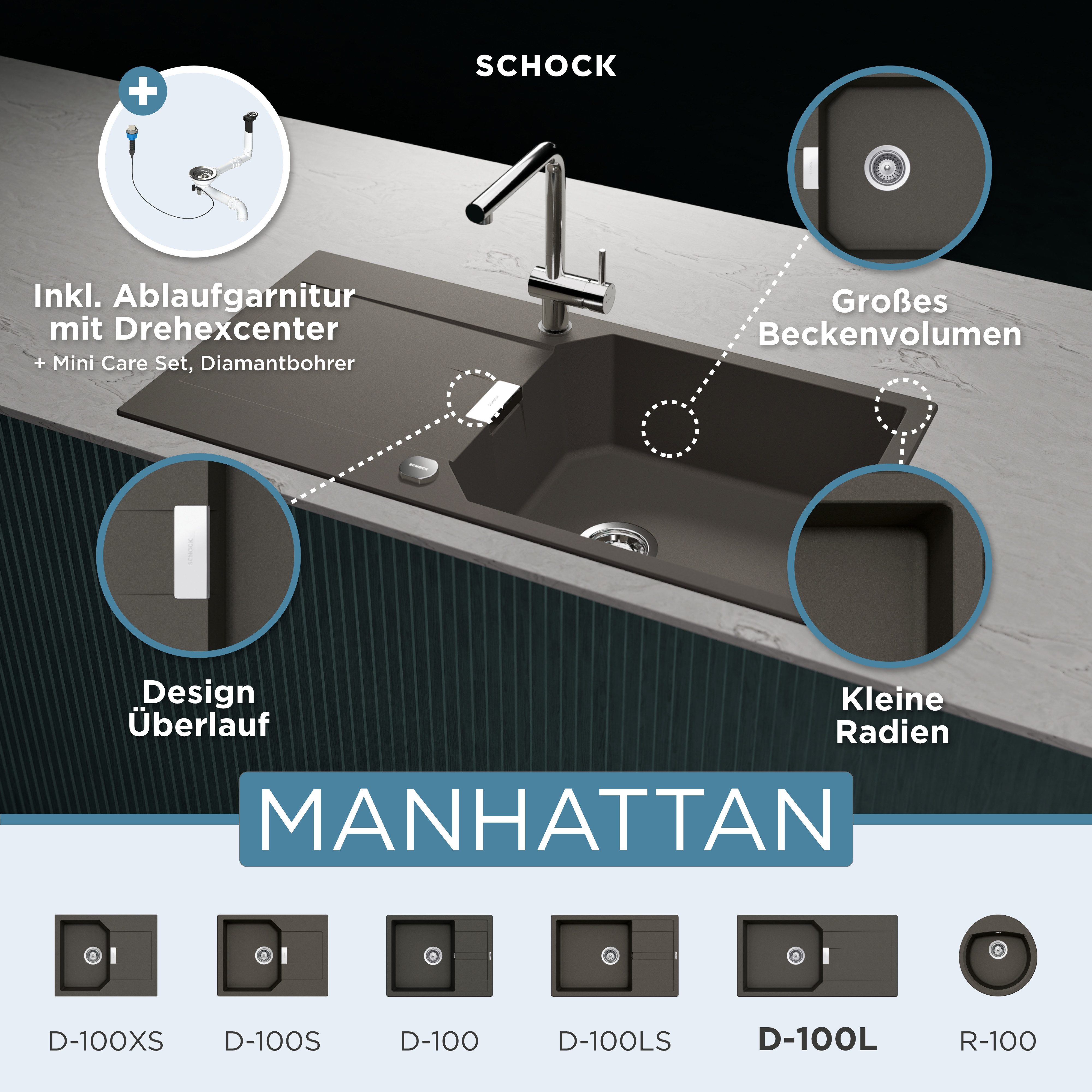 Schock Granitspüle Manhattan D-100L, rechteckig, 100/51 cm