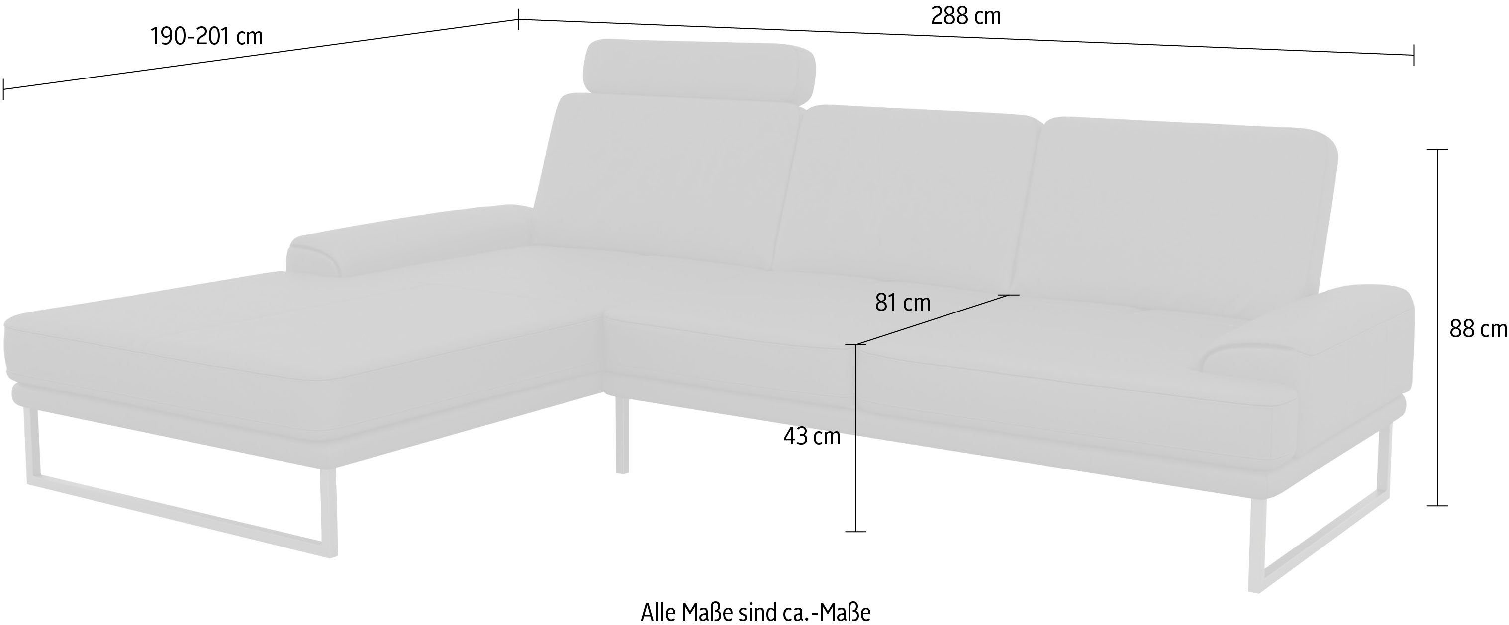 Ecksofa by branded Metallkufe, Musterring GALLERY M inklusive Sitztiefenverstellung, Kopfstütze Viola, mit mit