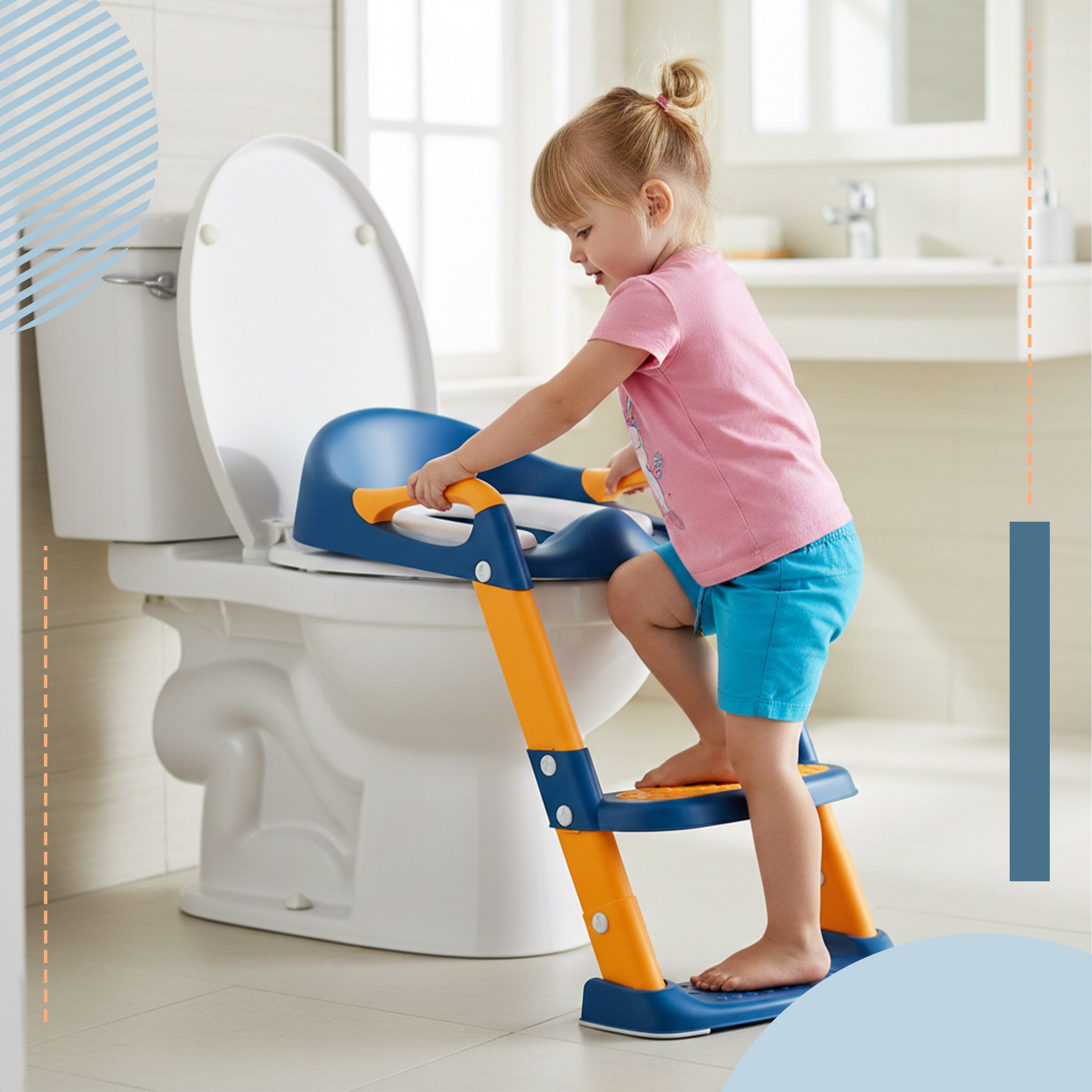 relaxdays Kinder-WC-Sitz Kinder-Toilettensitz mit Leiter, Blau-Gelb