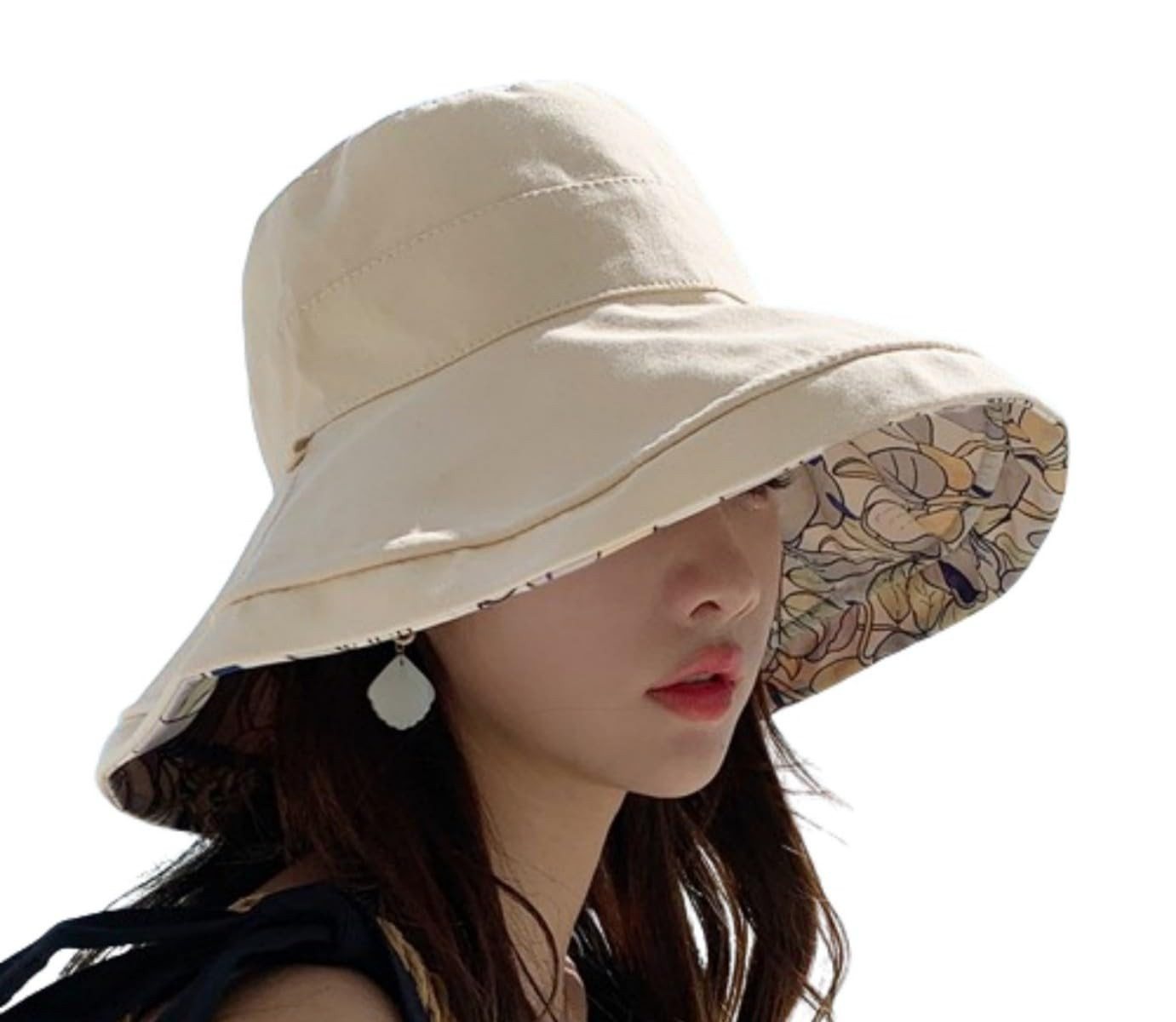 Zaewry Fischerhut Wendbarer Bucket Hat für Damen, UV-Sonnenschutz, Breite Krempe Fischerhut, Sommer-, Strand- & Reisehut