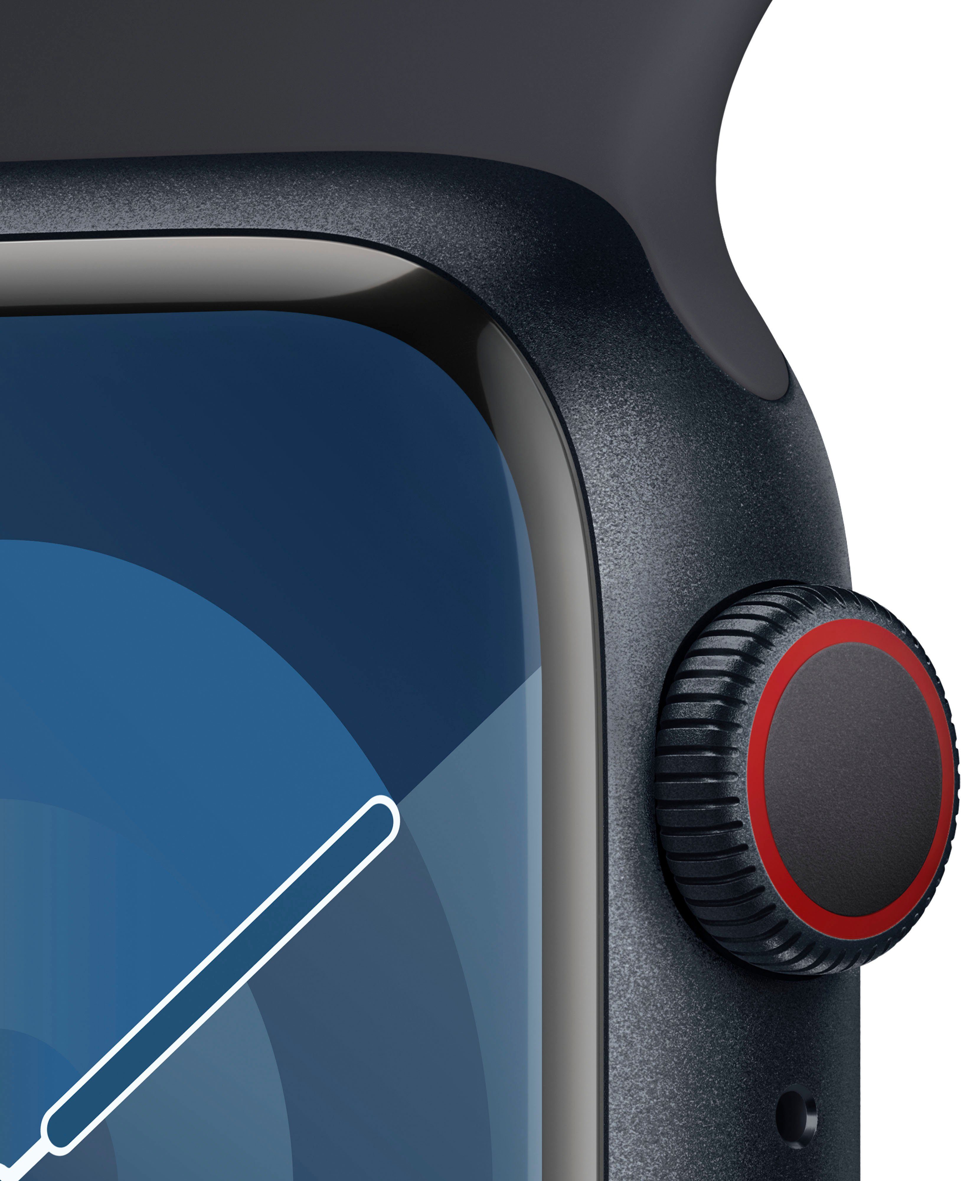Apple Watch Series 9 GPS + Watch Cellular cm/1,61 Mitternacht (4,1 Smartwatch 41mm Aluminium 10), OS Zoll, Band Mitternacht Sport 