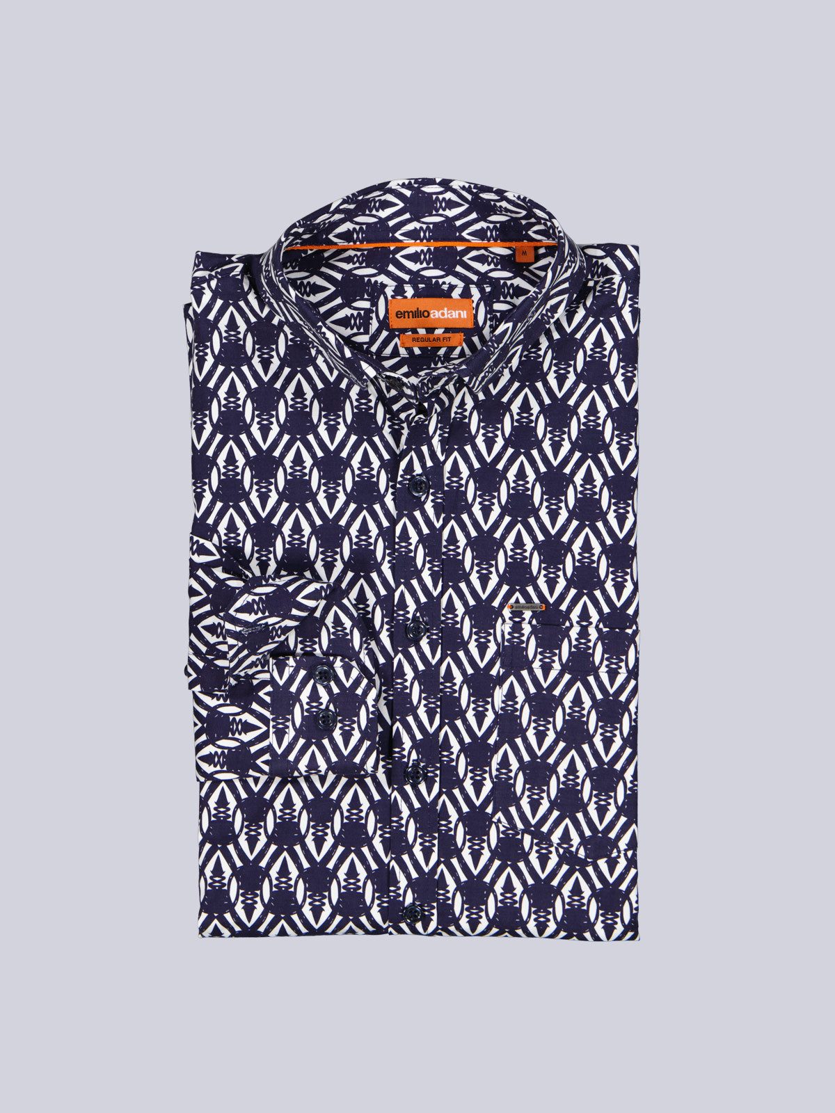 emilio adani Langarmhemd Herren Langarm-Hemd gemustert, Saphirblau