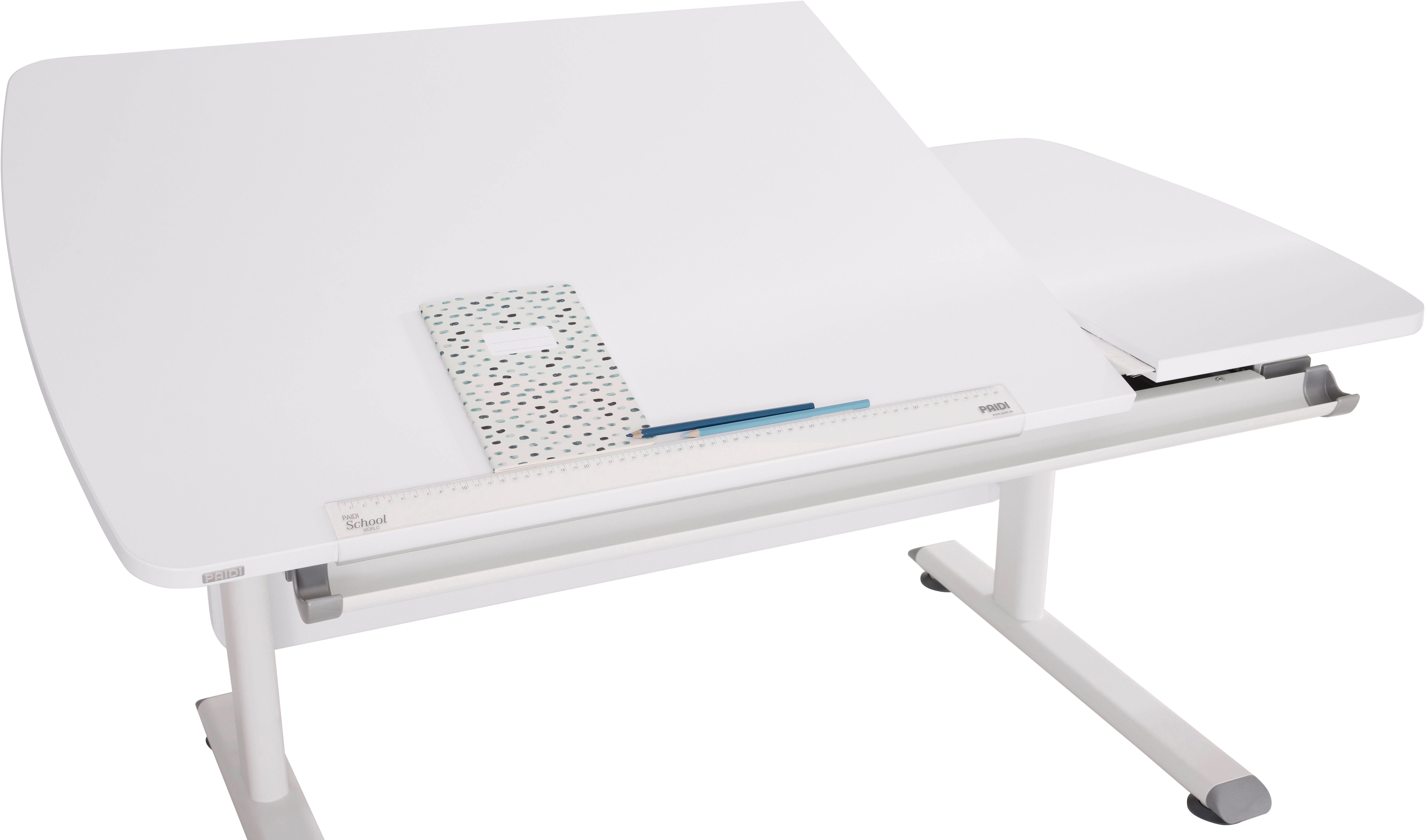 PAIDI Büromöbel-Set Kinderschreibtisch & Drehstuhl in Weiß, mitwachsend & ergonomisch, (Spar-Set, 130x70 cm Schülerschreibtisch, Kinderstuhl in Blau/Rosa), stufenlos höhenverstellbar, neigbare Tischplatte, Schulstarter-Set