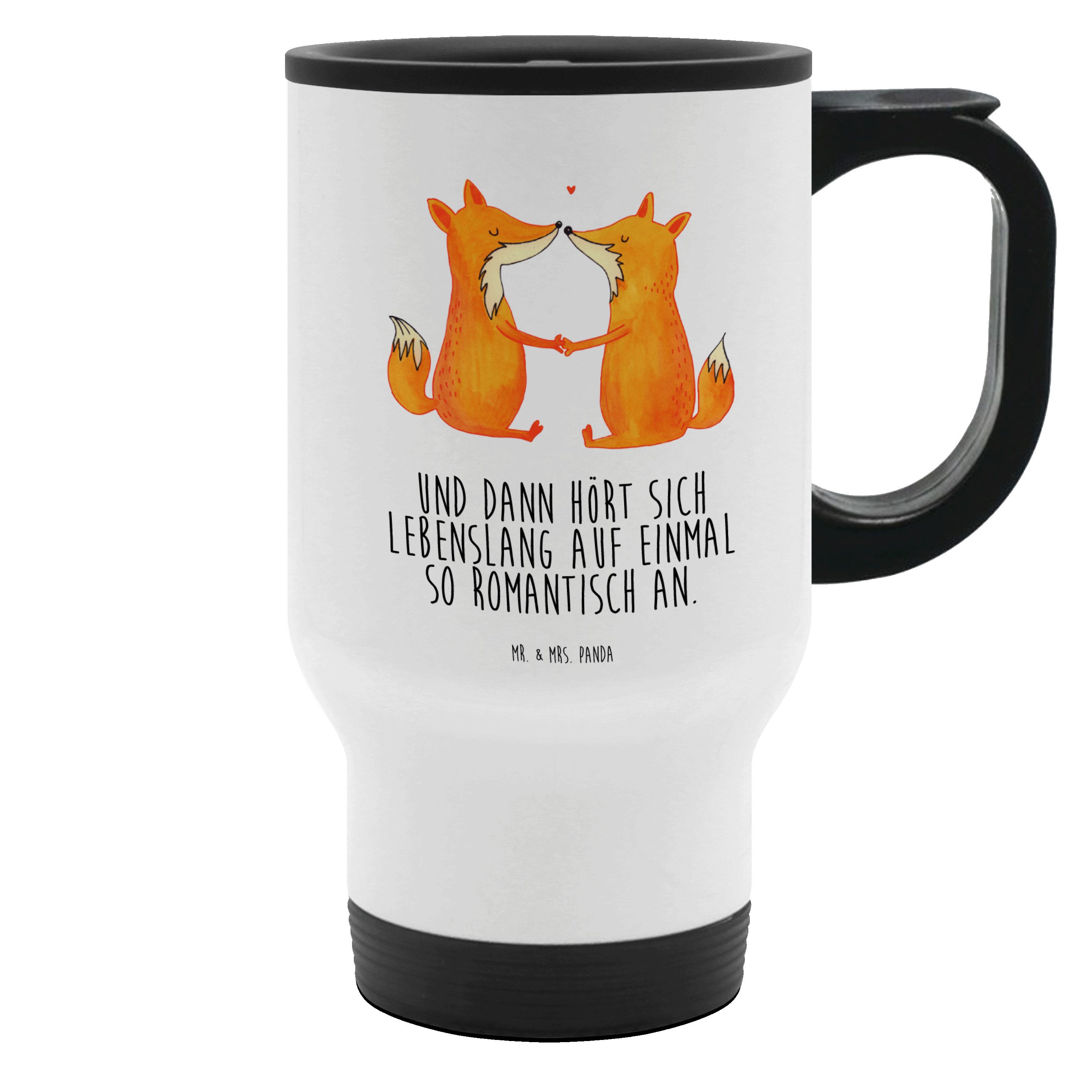 Mr. & Mrs. Panda Thermobecher Füchse Liebe - Weiß - Geschenk, Freund, Tasse mit Deckel, Edelstahlbe, Edelstahl, Perfektes Geschenk