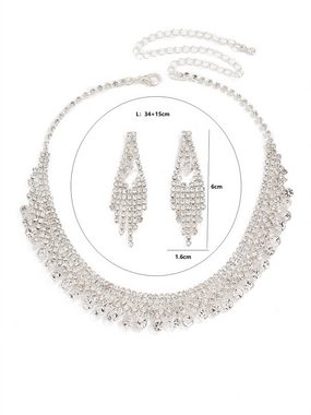 Rouemi Choker-Set Mode Gold Halskette Set,Zirkonia Halskette Ohrring Armband Set Schmuck