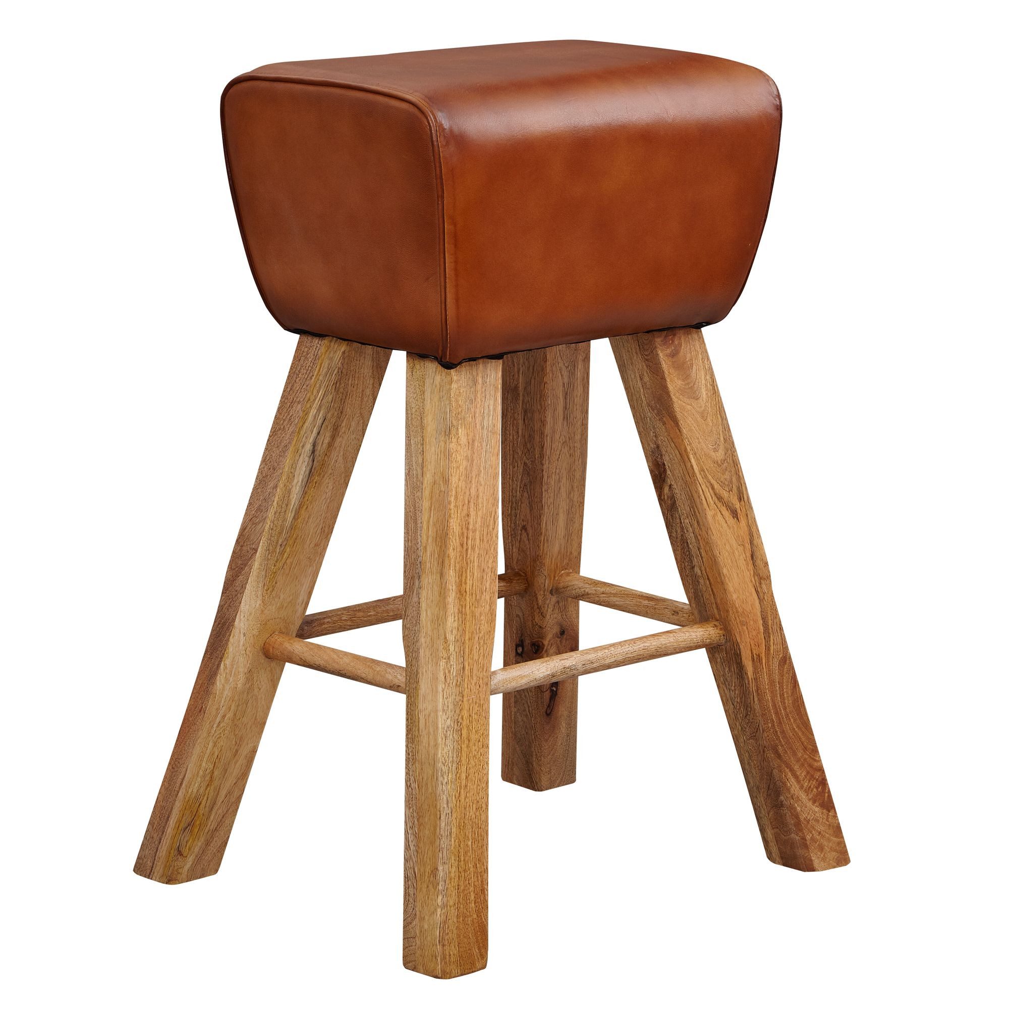 tinkaro Barhocker AKUA Mango Massivholz / Echtleder Turnbock Braun (1 St)