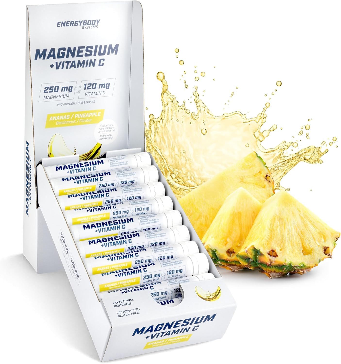 Energybody Systems Energybody Systems Magnesium + Vitamin C Ampullen, 20 x 25 ml Ampullen, Mit hochwertigem Magnesium Citrat, 250 mg Magnesium, 120 mg Vitamin C