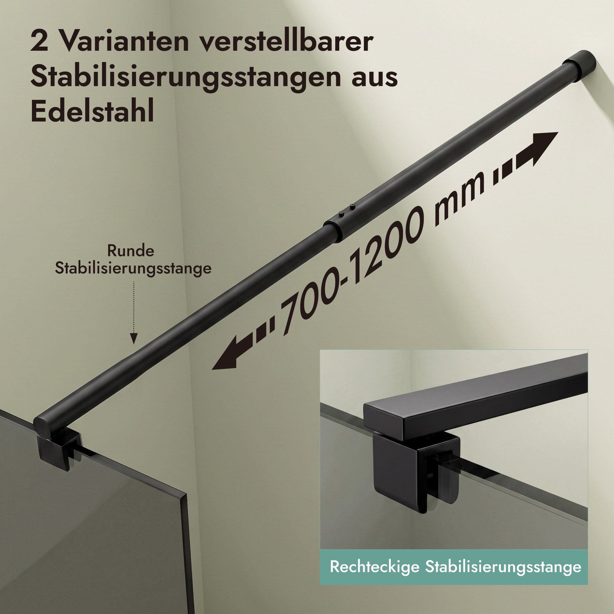 doporro Walk-in-Dusche Duschwand für Dusche Duschabtrennung schwarz Profil mit Nano Glas, Einscheibensicherheitsglas – Bild 4 von 5