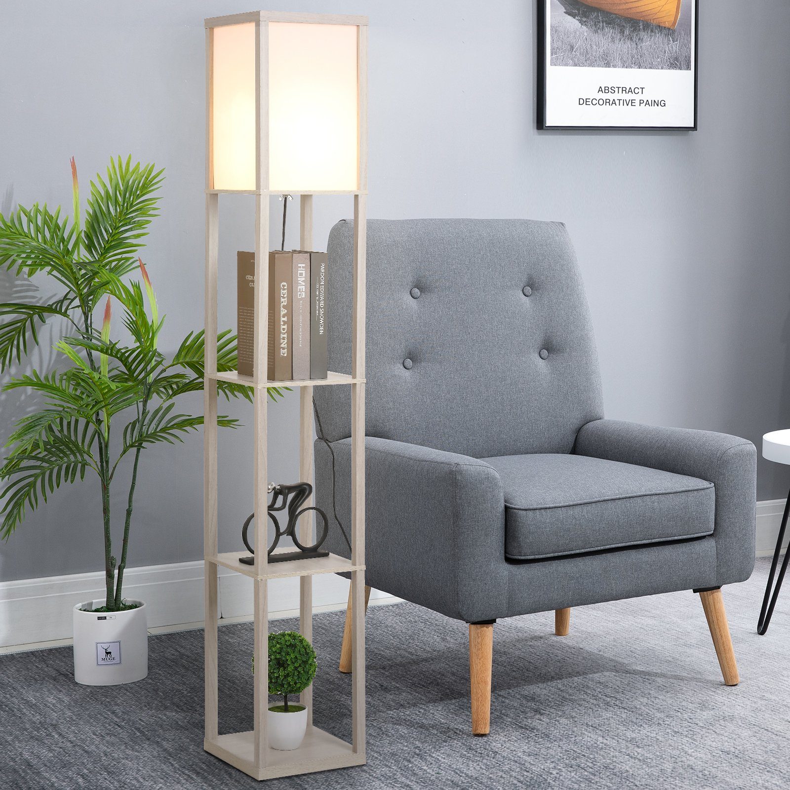 HOMCOM Stehlampe Stehleuchte mit Regalen für günstig online kaufen