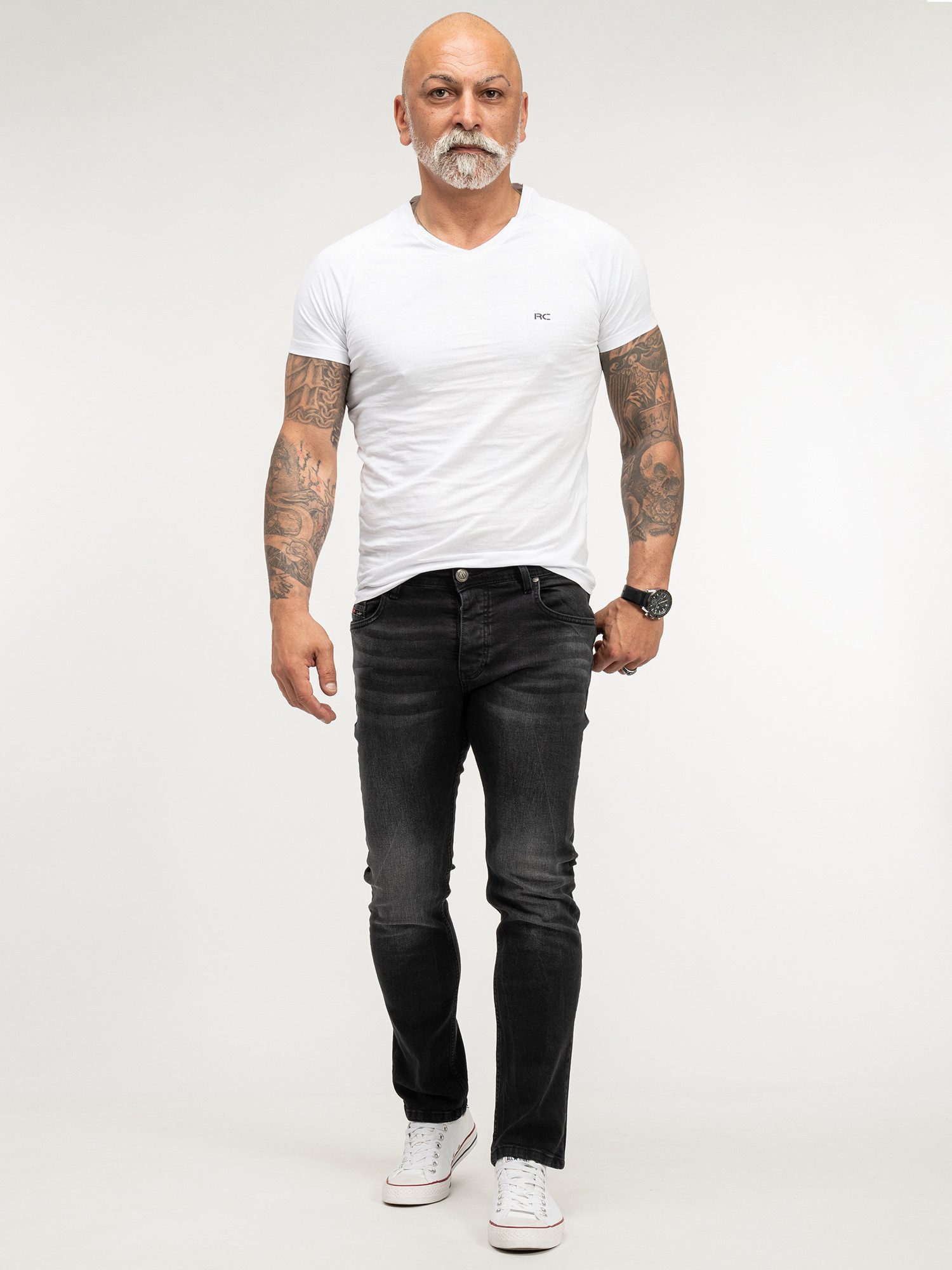 Lorenzo Loren Regular-fit-Jeans Herren Jeans Stretch Dunkelgrau LL-4004 – Bild 4 von 5