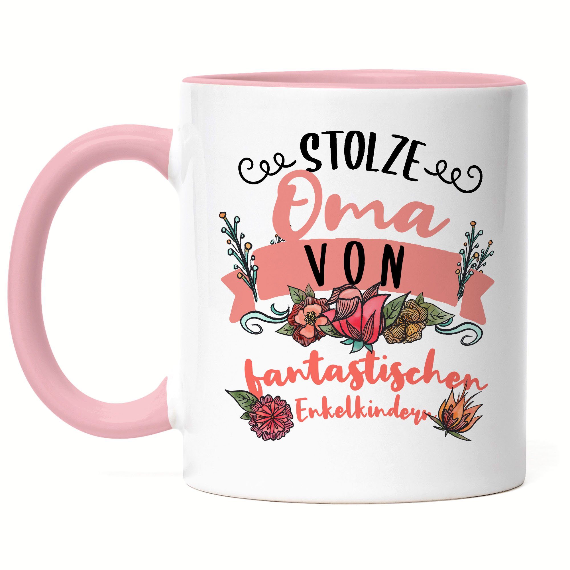 Hey!Print Tasse Stolze Oma von fantastischen Enkelkindern Tasse Lustig Mutter Muttertag Spruch Geschenk Omi Großmutter Rosa