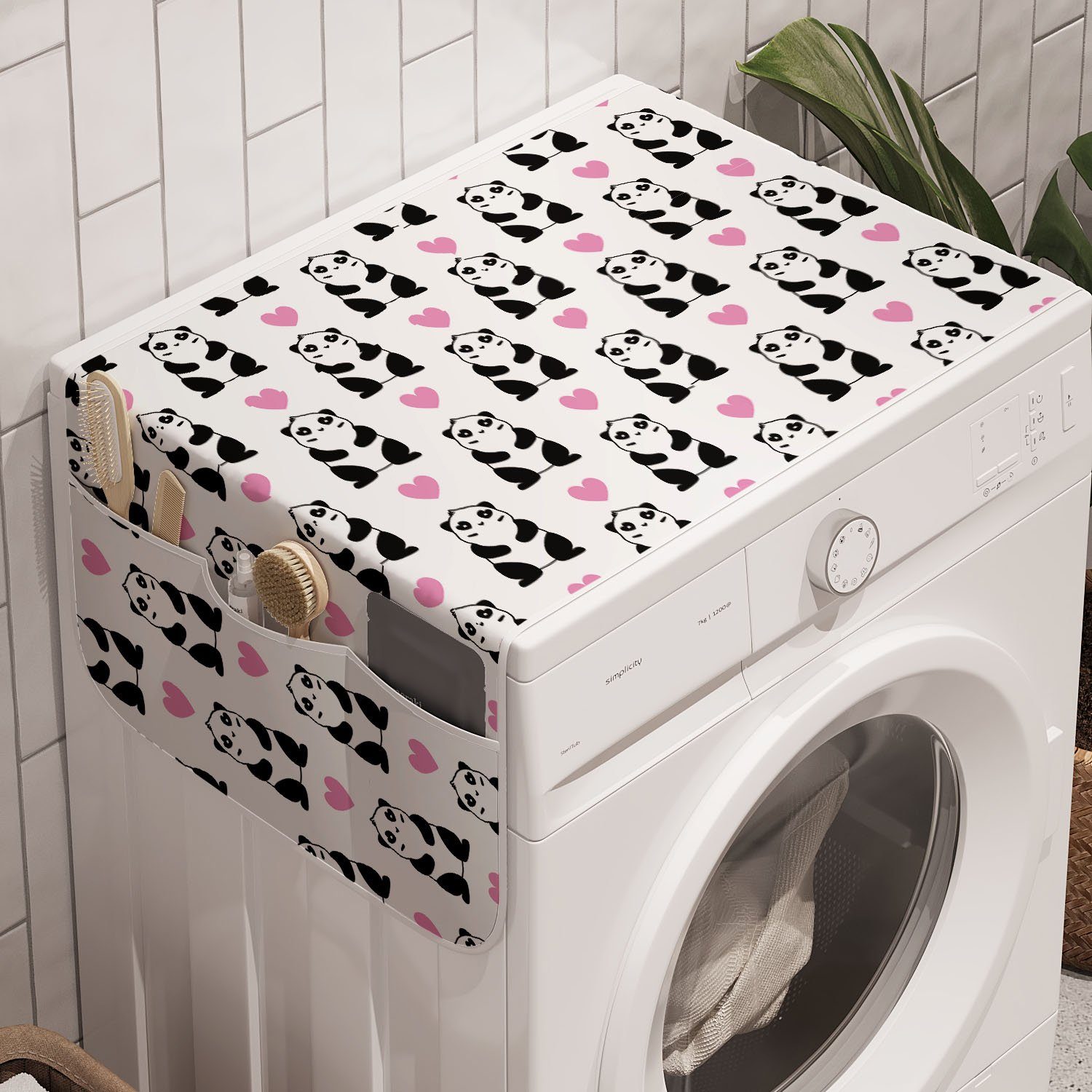 Abakuhaus Badorganizer Anti-Rutsch-Stoffabdeckung für Waschmaschine und Trockner, Valentinstag Romantisches Pandas
