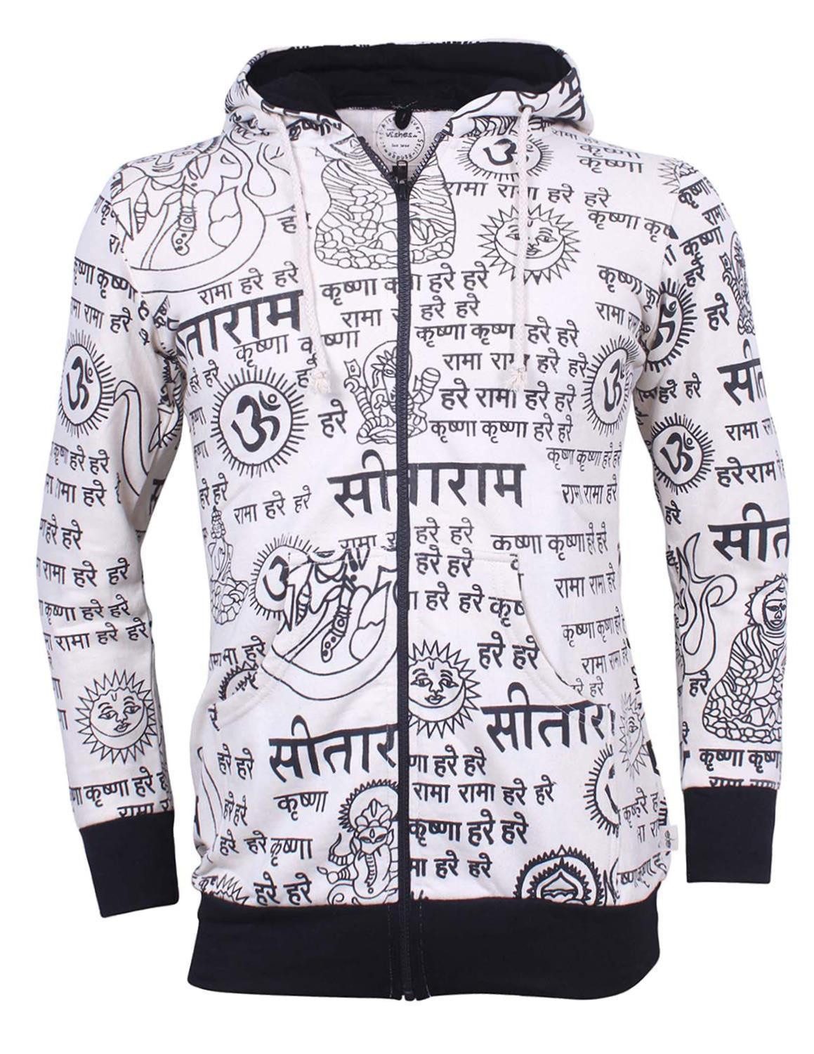 Vishes Kapuzensweatjacke Kapuzenjacke Bedruckt Sanskrit Om Hoodie Jersey Baumwolle Alternative Mode, Boho, Hippie, Ethno, Festival