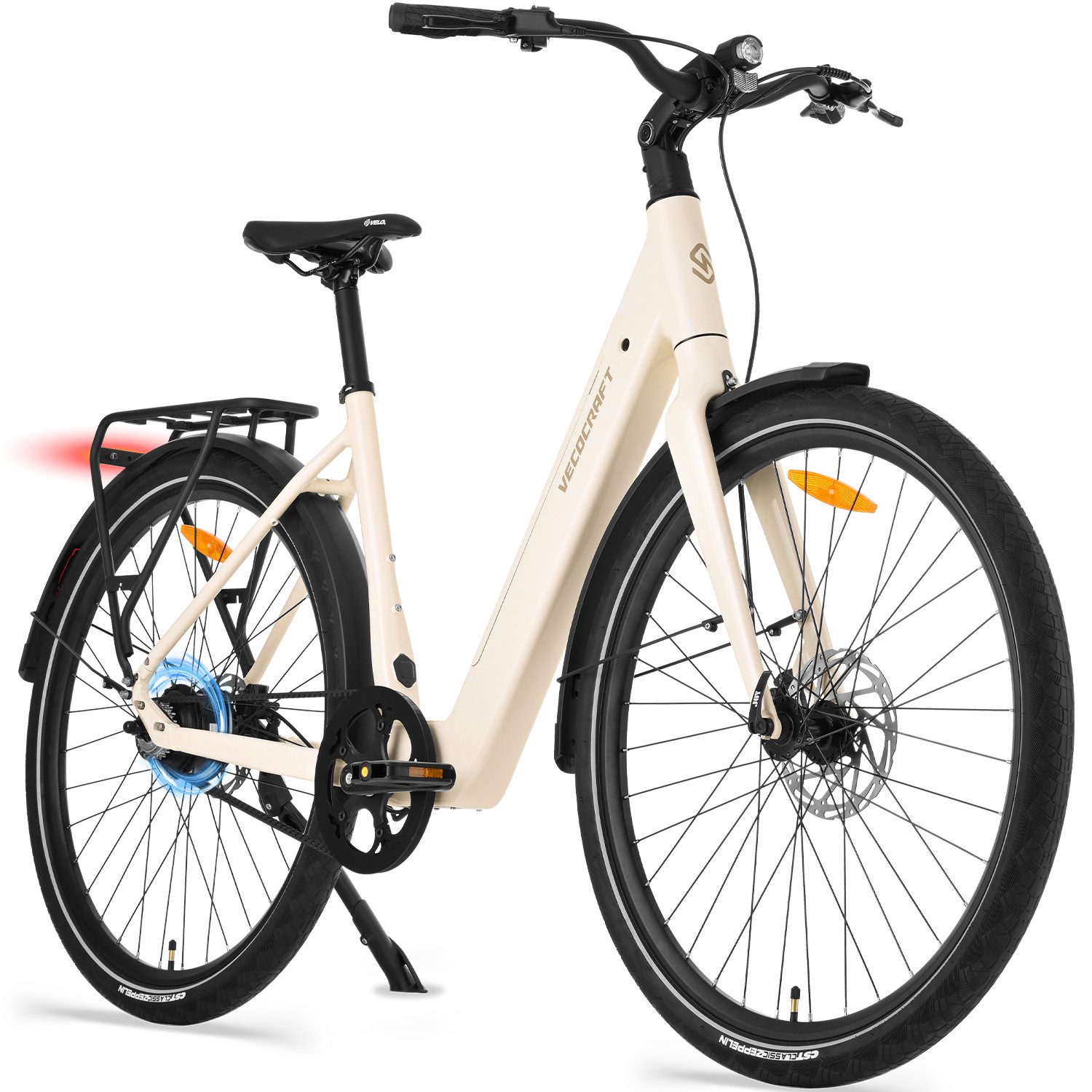 VECOCRAFT E-Bike Cityrad 28Zoll LUNA 1.0 Drehmomentsensor, 42 Nm,Gates Riemenantrieb, 1 Gang, Heckmotor, 360 Wh, (bis zu 100KM), Pedelec, EN 15194 zertifiziert für Damen & Herren,Samsung Akku