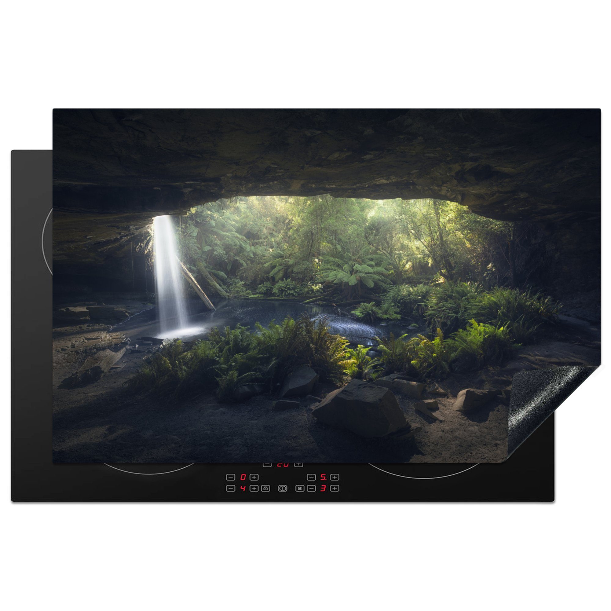 MuchoWow Herdblende-/Abdeckplatte Wasserfall in einer 81x52 Ceranfeldabdeckung küche, Schutz cm, (1 Höhle, für Vinyl, tlg), Australien, Induktionskochfeld die