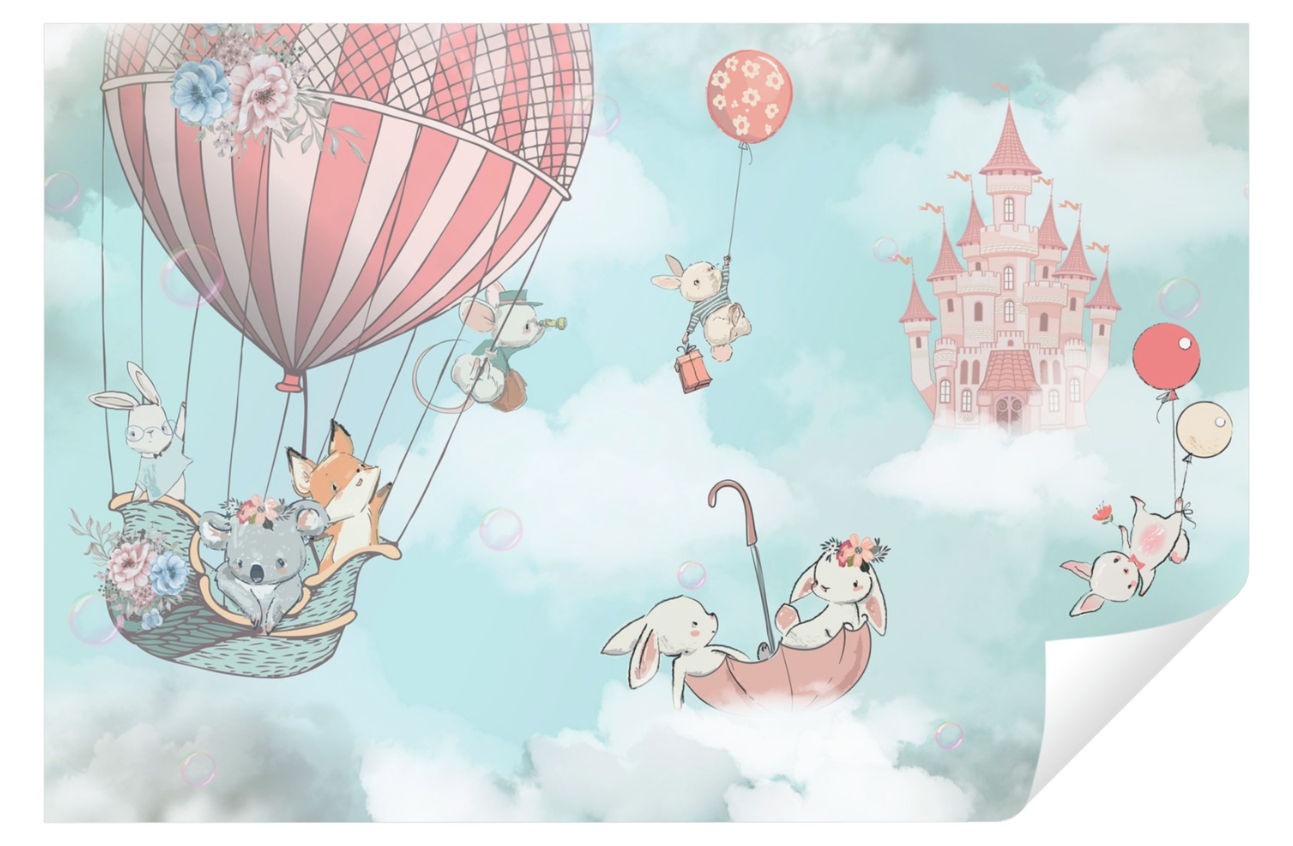 Wallarena Fototapete Kinderzimmer Tiere Luftballons Himmel Wolken Vlies Tapete Vliestapete, Glatt Vlies Struktur Vinyl, Mädchen, Jungen, Kinder, Tapete inklusive Kleister Vliestapete Motivtapete Mädchenzimmer