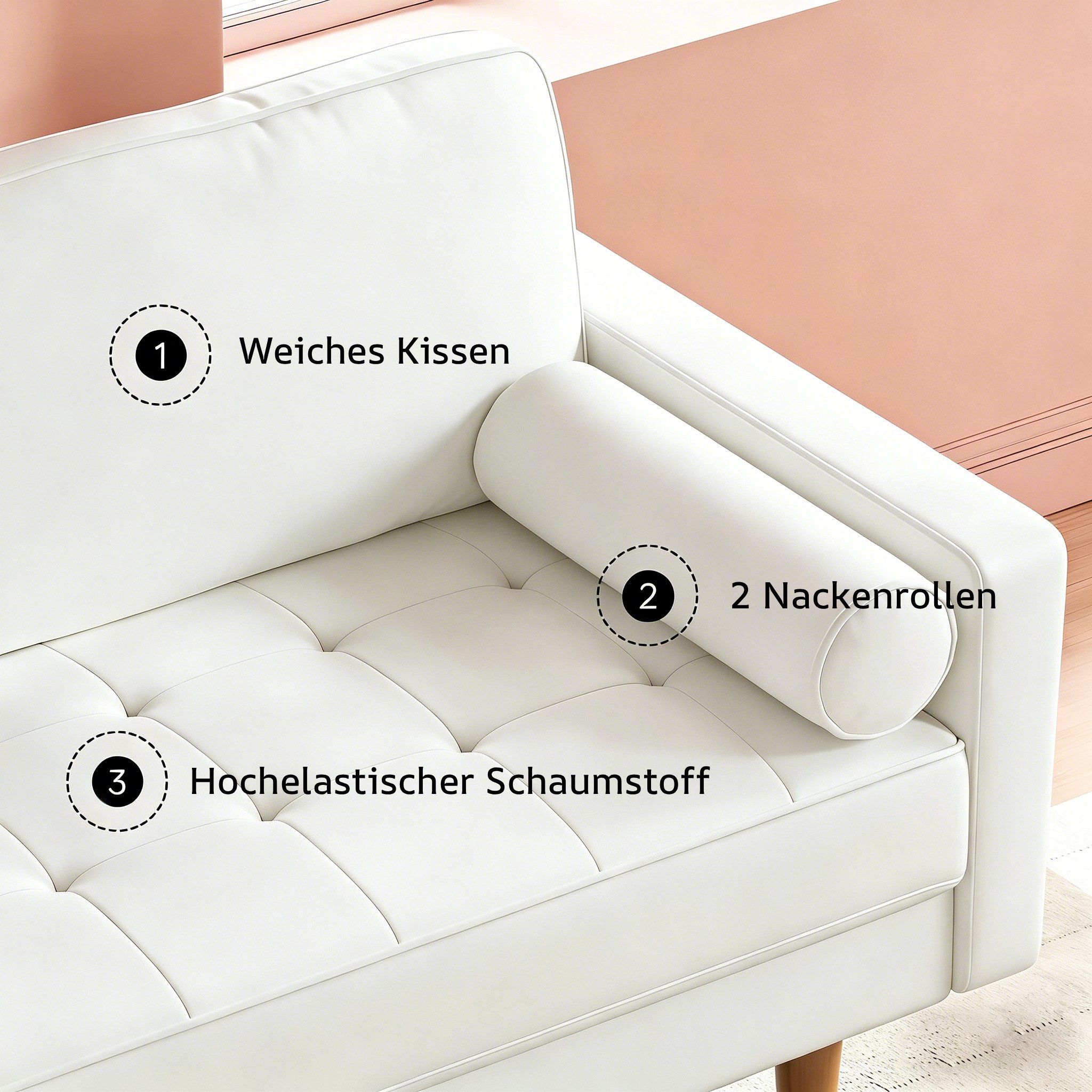 Dripex Sofa 121 cm kleines 2-Sitzer-Sofa aus Samt – bequeme Couch – Bild 3 von 5