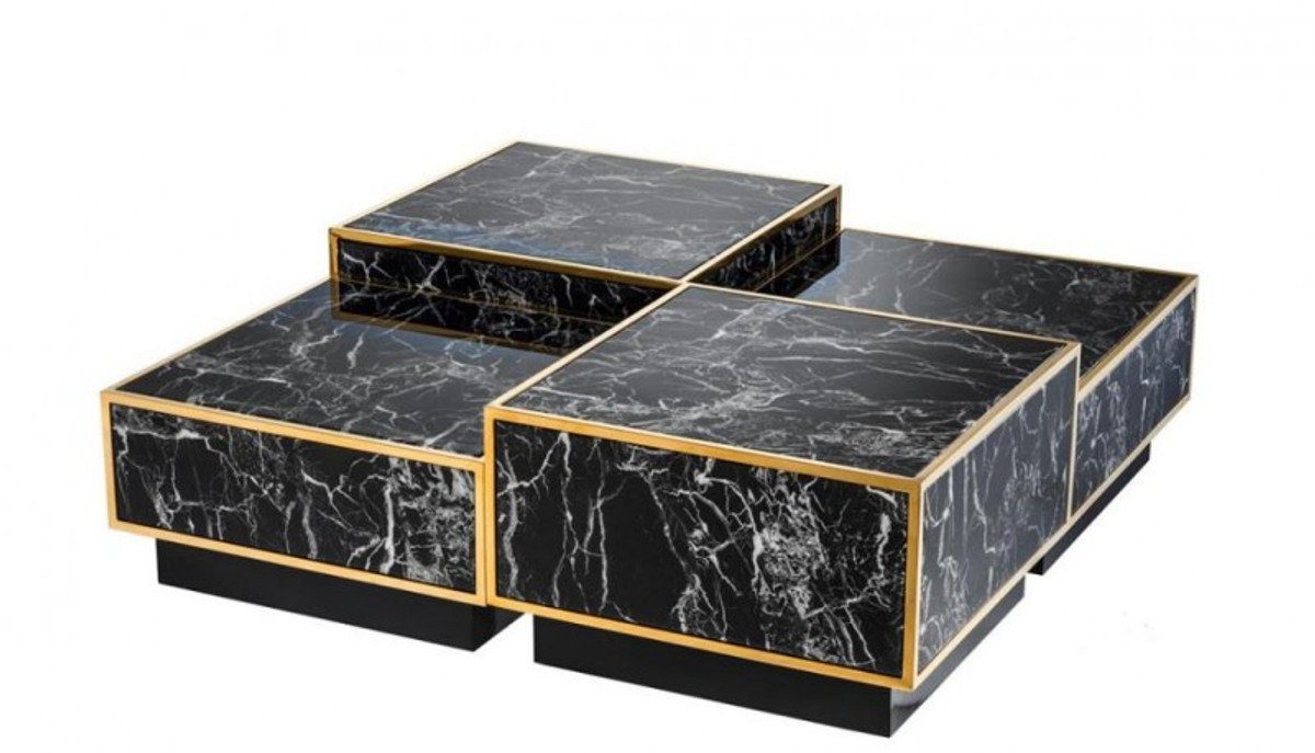 Casa Padrino Couchtisch Art Deco Luxus Couchtisch Kunstmarmor Gold finish 4er Set - Salon Tisch - Luxus Möbel